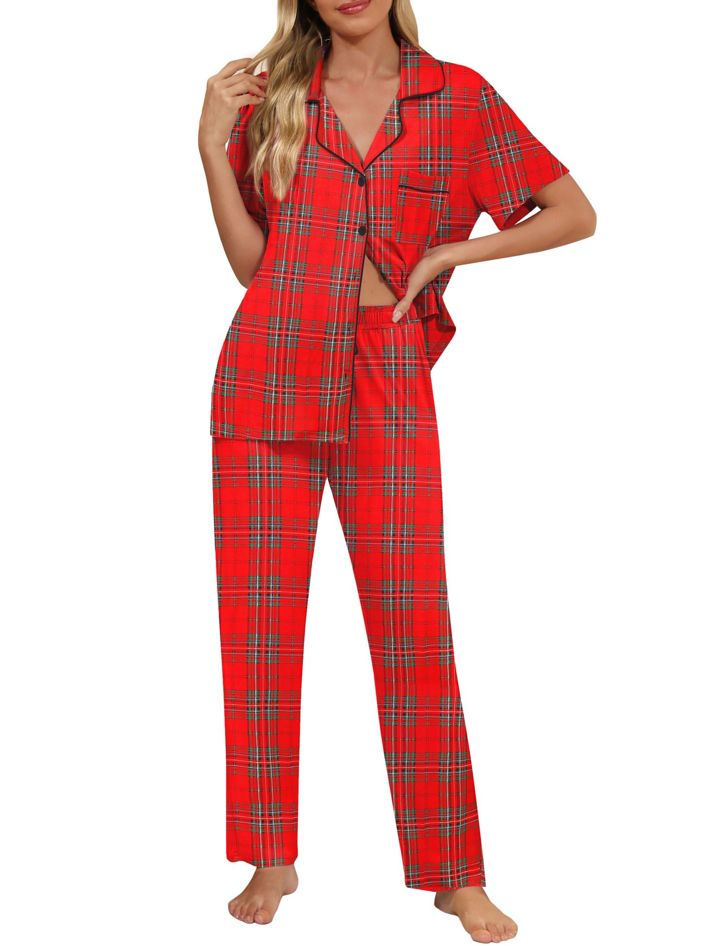Senert Womens 2 Piece Pajamas Set Button Down Top and Pants Soft Sleepwear