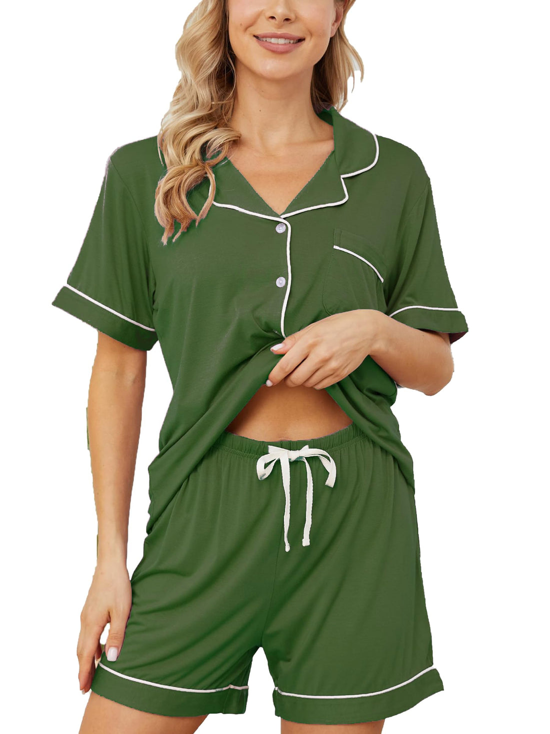 Womens Pajama Sets Short Sleeve Sleepwear Soft Button Down Nightwear Lounge Pj Set XS-XXL