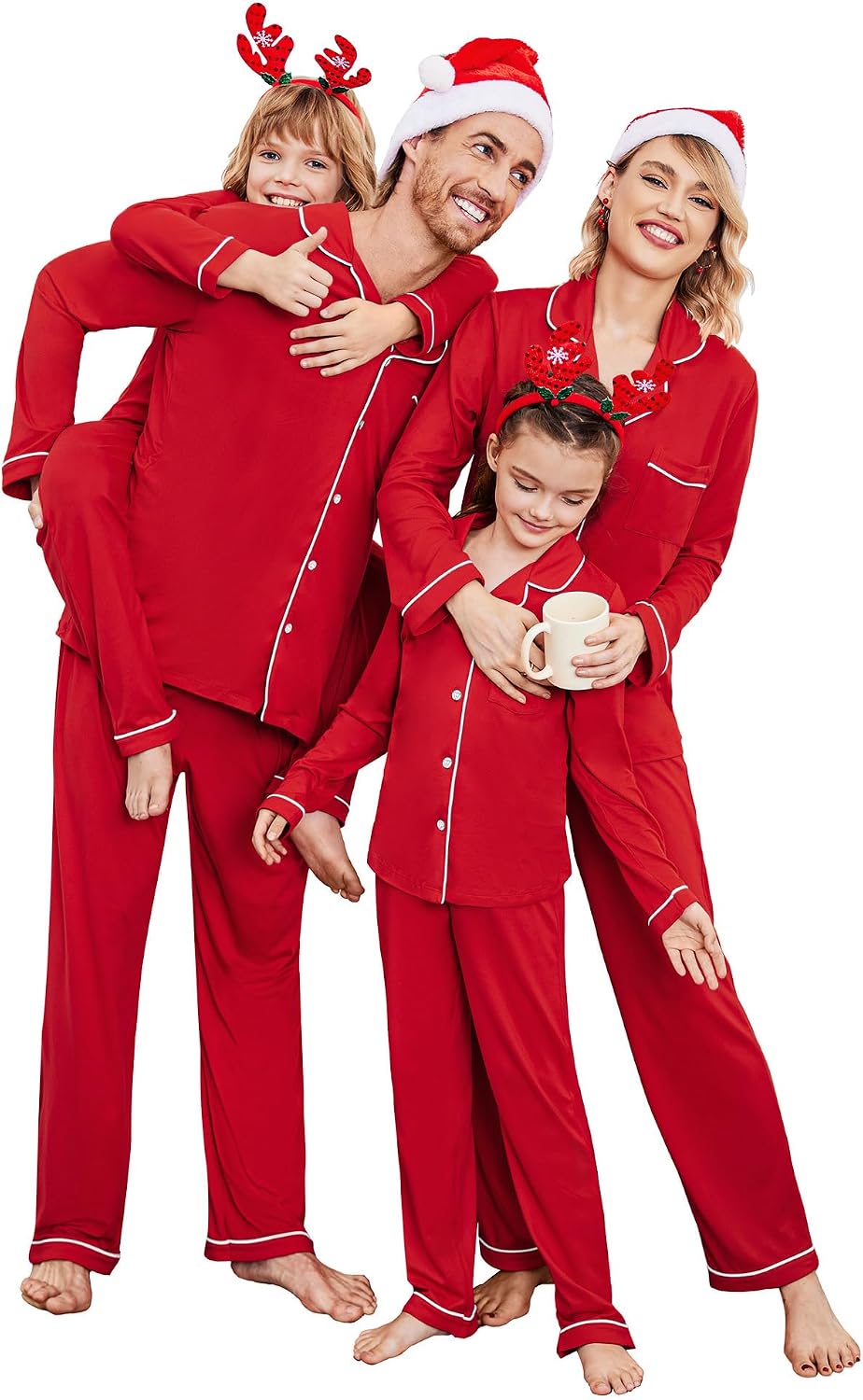 Ekouaer Christmas Family Matching Pajamas Long Sleeve Button Down Pj Set