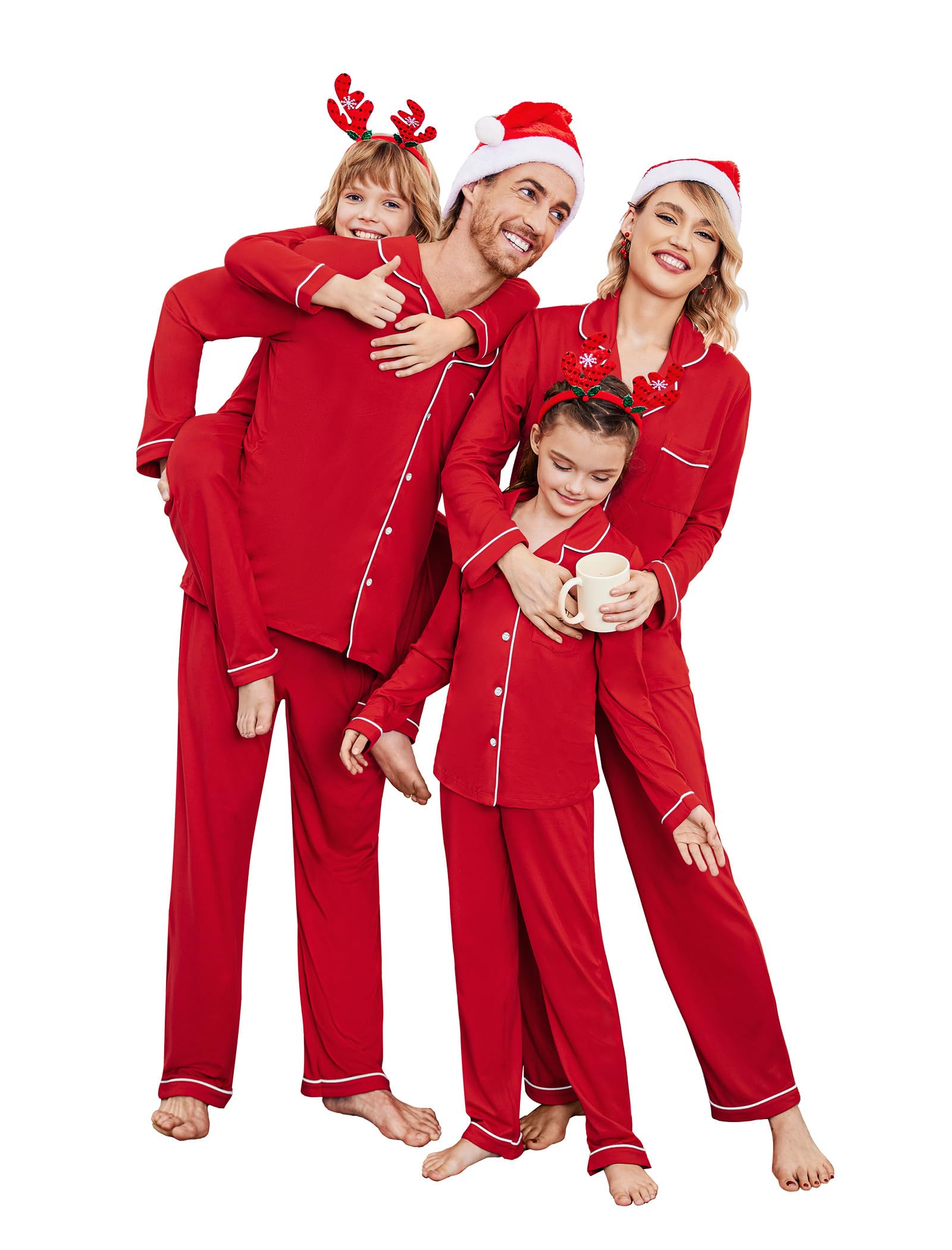 Ekouaer Christmas Family Matching Pajamas Long Sleeve Button Down Pj Set
