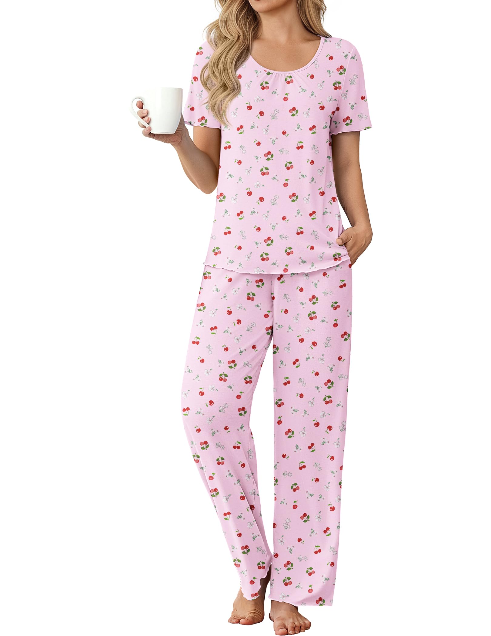 Ekouaer Womens Pajama Sets Viscose from Bamboo Top With Pants Lounge Set