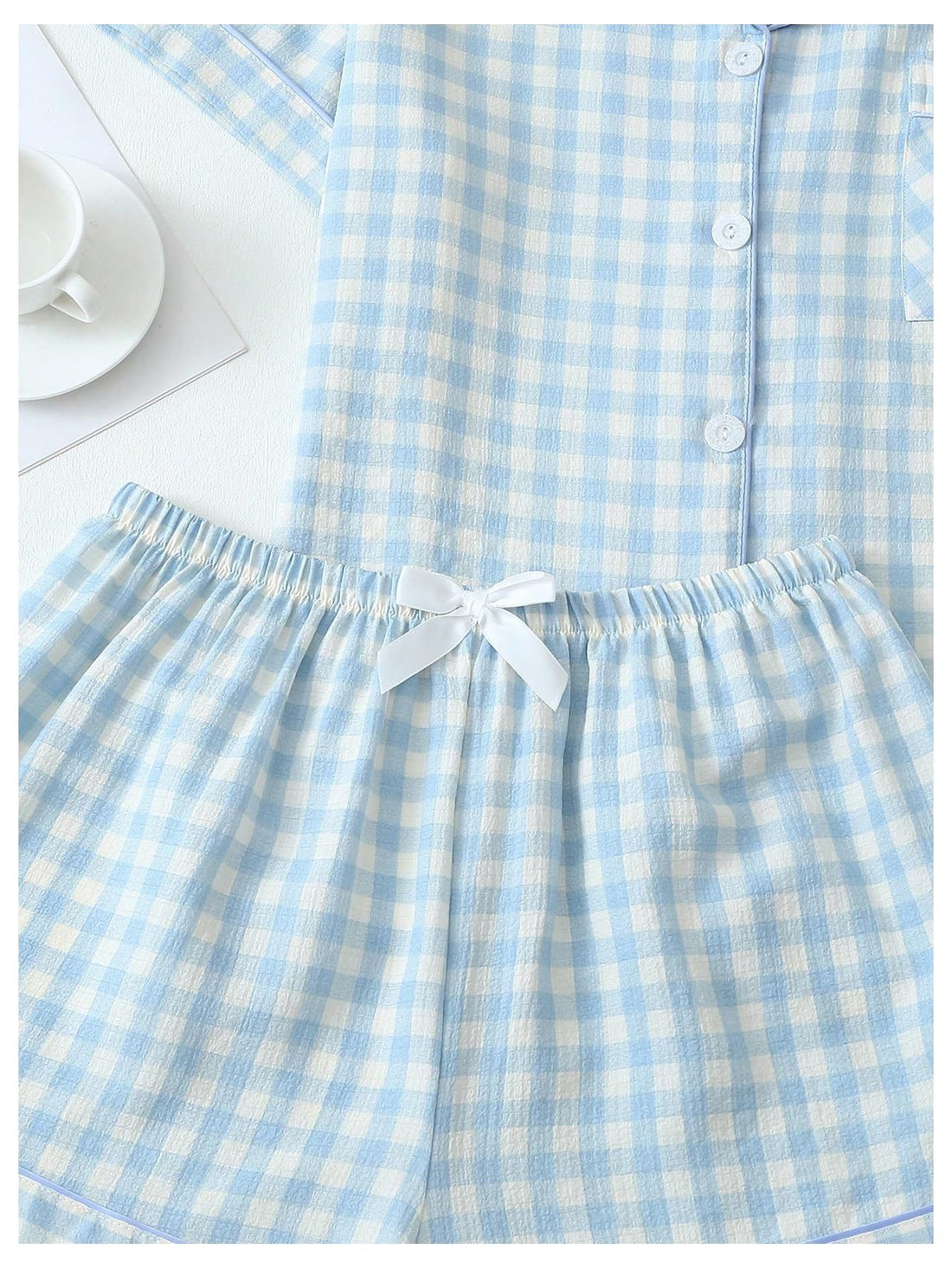 Verdusa Pajamas Sets 2 Piece Gingham Cute Button Down Shirts with Shorts