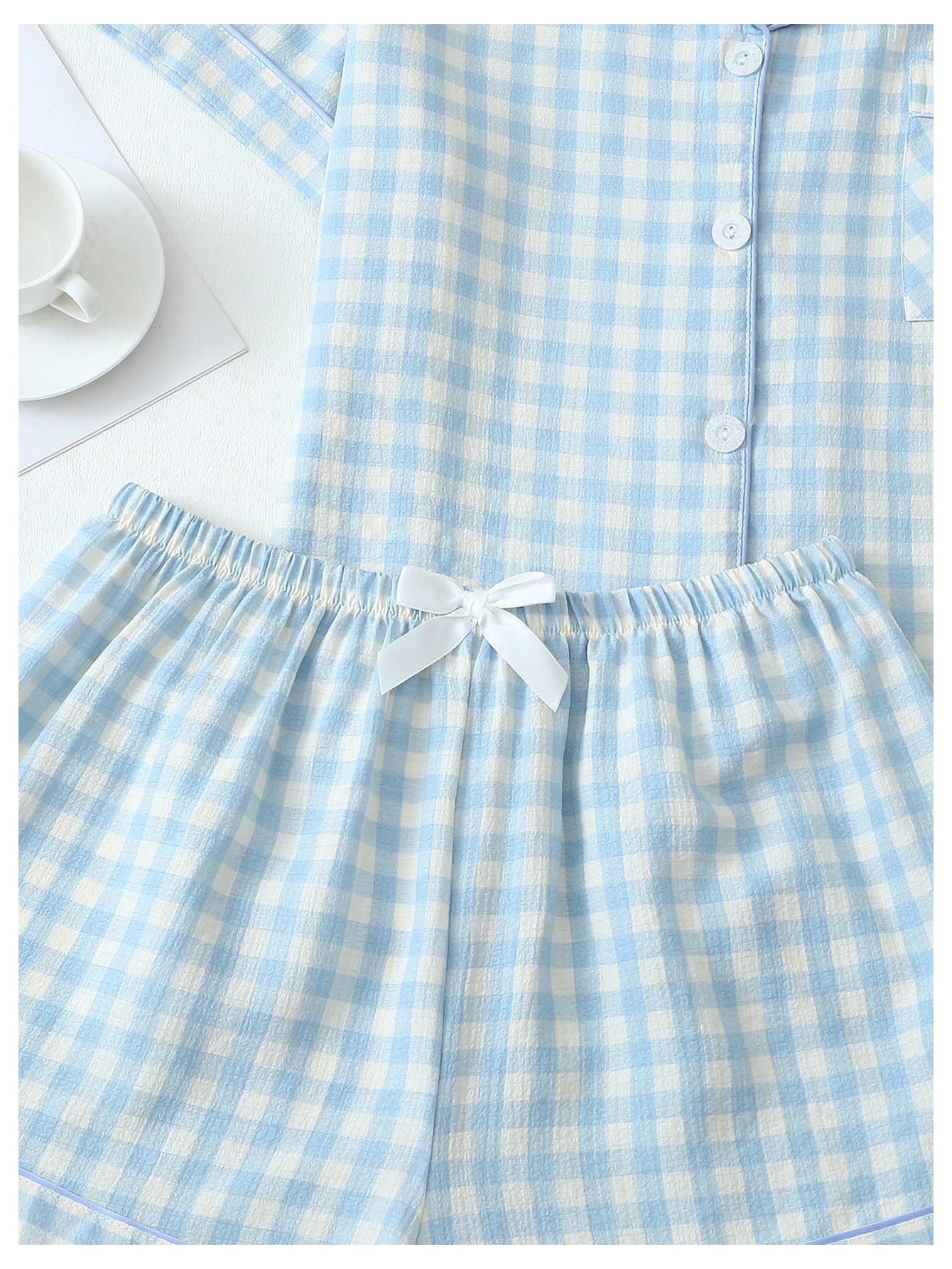 Verdusa Pajamas Sets 2 Piece Gingham Cute Button Down Shirts with Shorts
