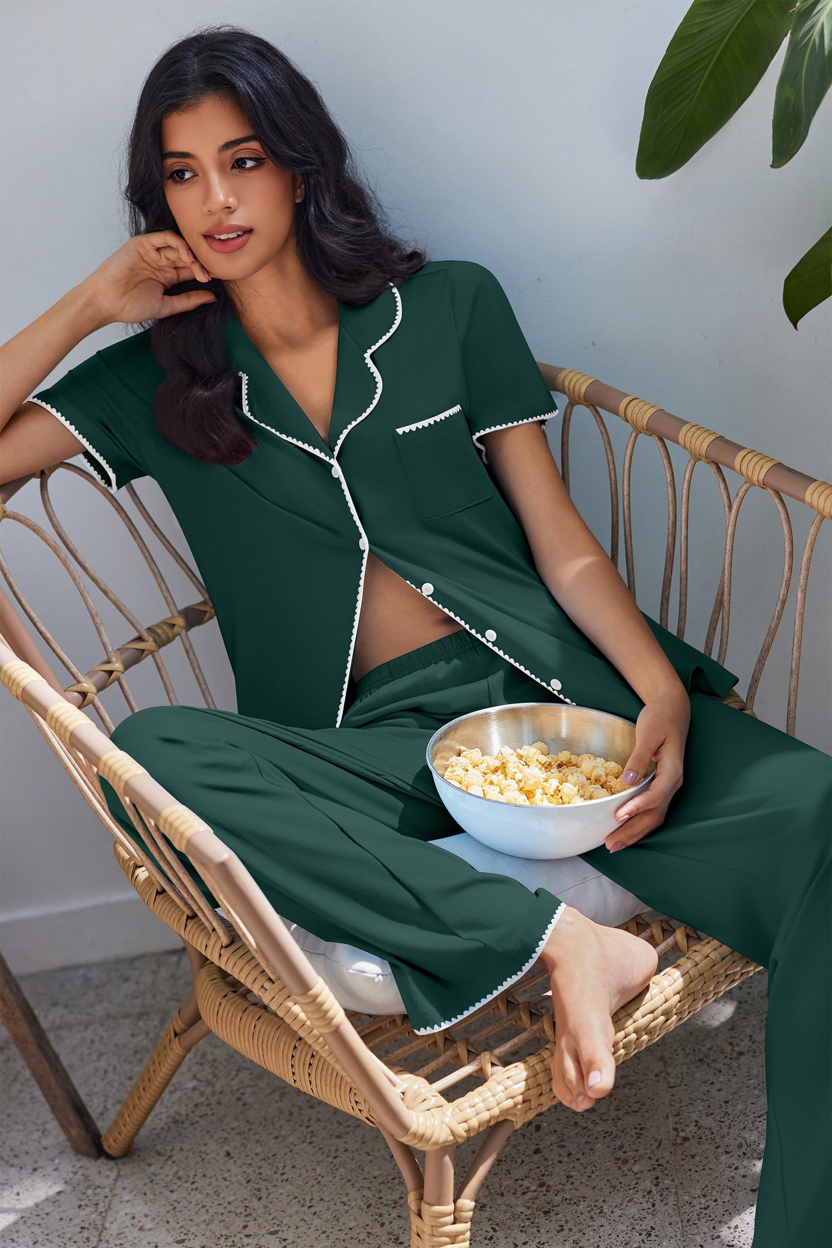Ekouaer Pajamas for Women Set Button Up Soft Pjs Short Sleeve Lounge Sets