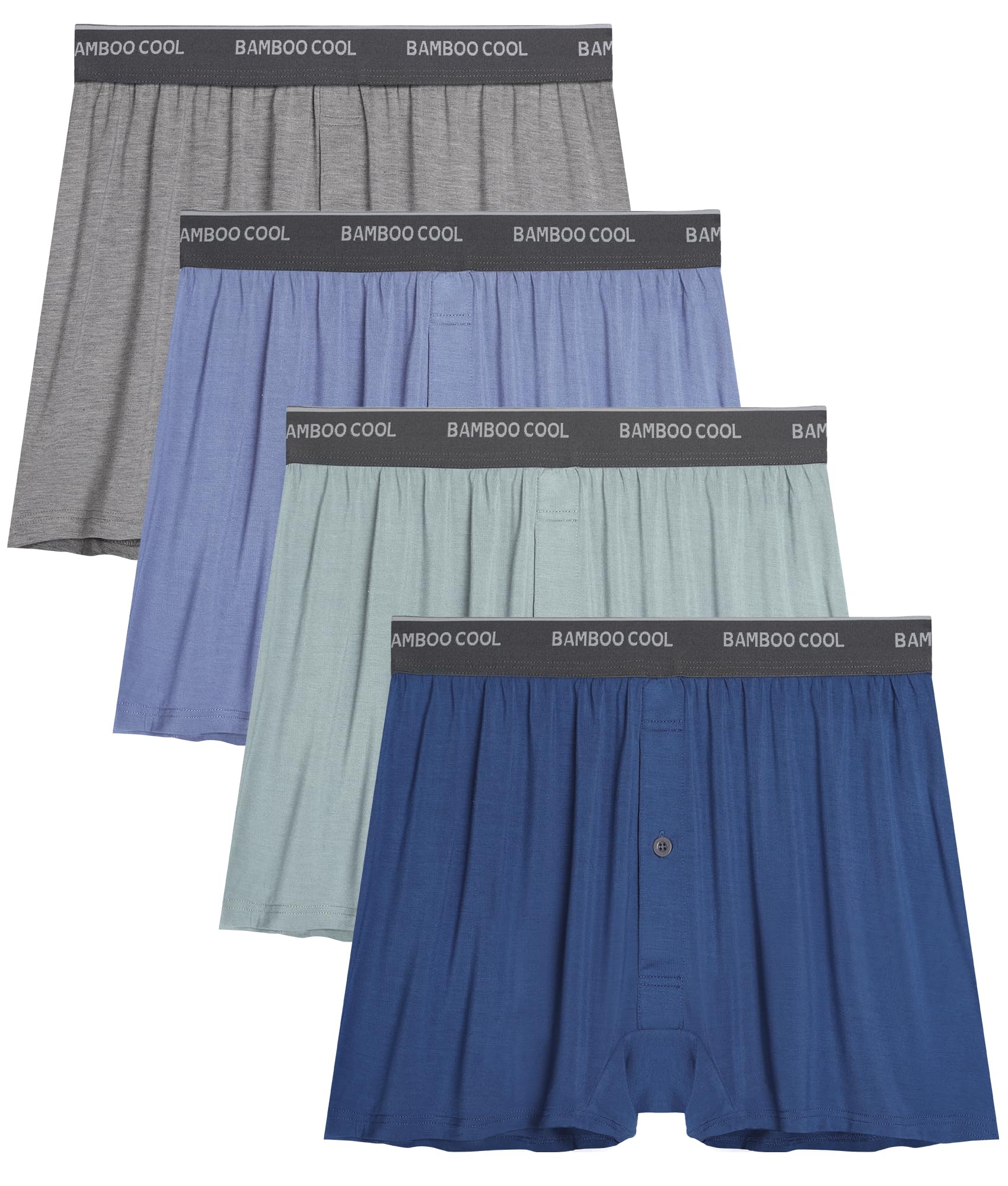 BAMBOO COOL Men's Underwear Boxer Shorts,Breathable knit Boxers,Stretch and Relaxed Fit 4 Pack