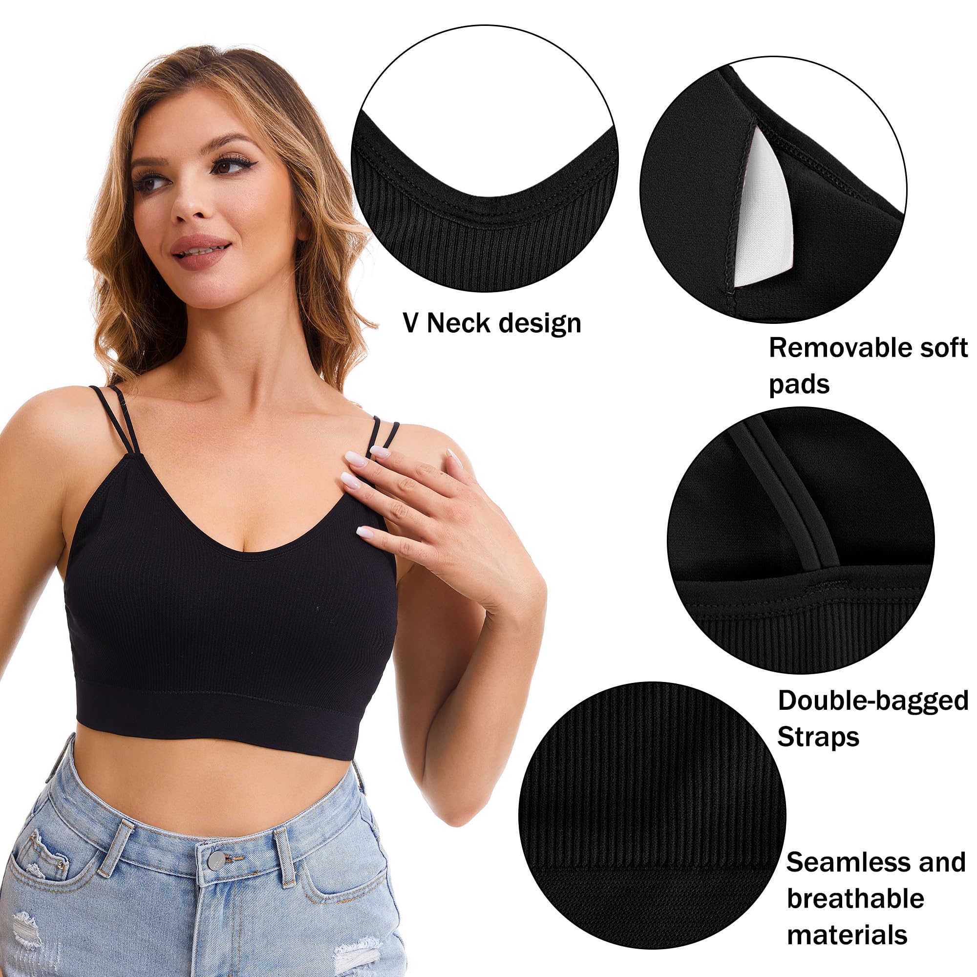 BQTQ 6 Pcs V Neck Bralettes for Women Padded Bralette with Straps Seamless Bra