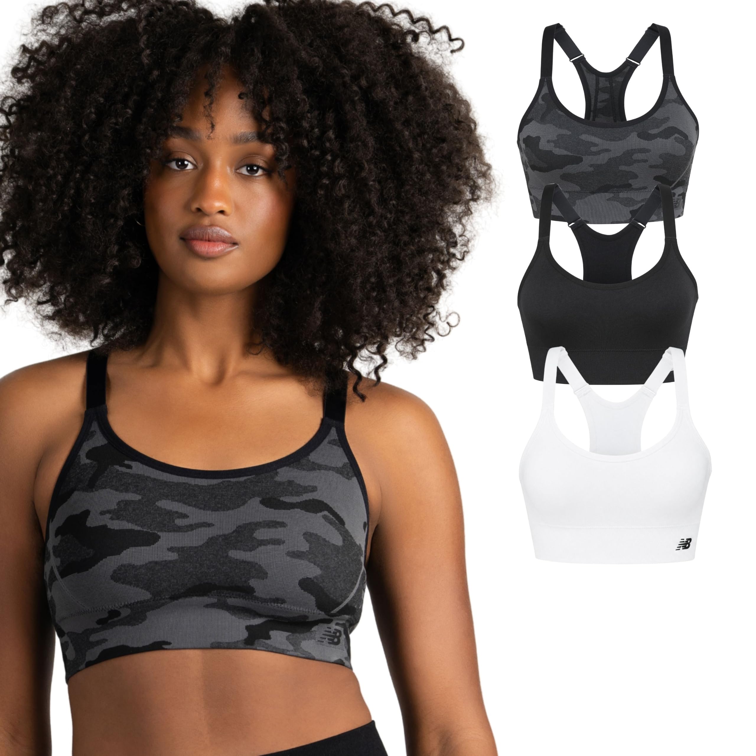 New Balance 3 Pack Seamless Sports Bras for Women, Cami Keyhole Breathability, Gym Sports Bra, Yoga Workout Set