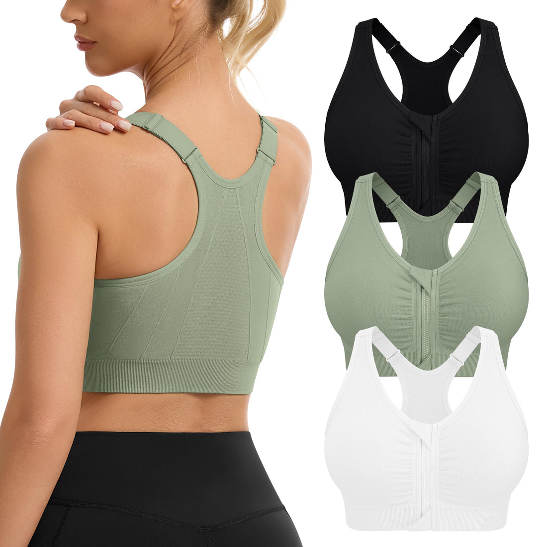 Women's Zip Front Sports Bra Wireless Post-Surgery Bra Workout Sports Bras | Zipper Front Closure, Surgical Mastectomy Bra, Post Op, Compression, Comfort, Medium Support, Active, Yoga, Removable Pads