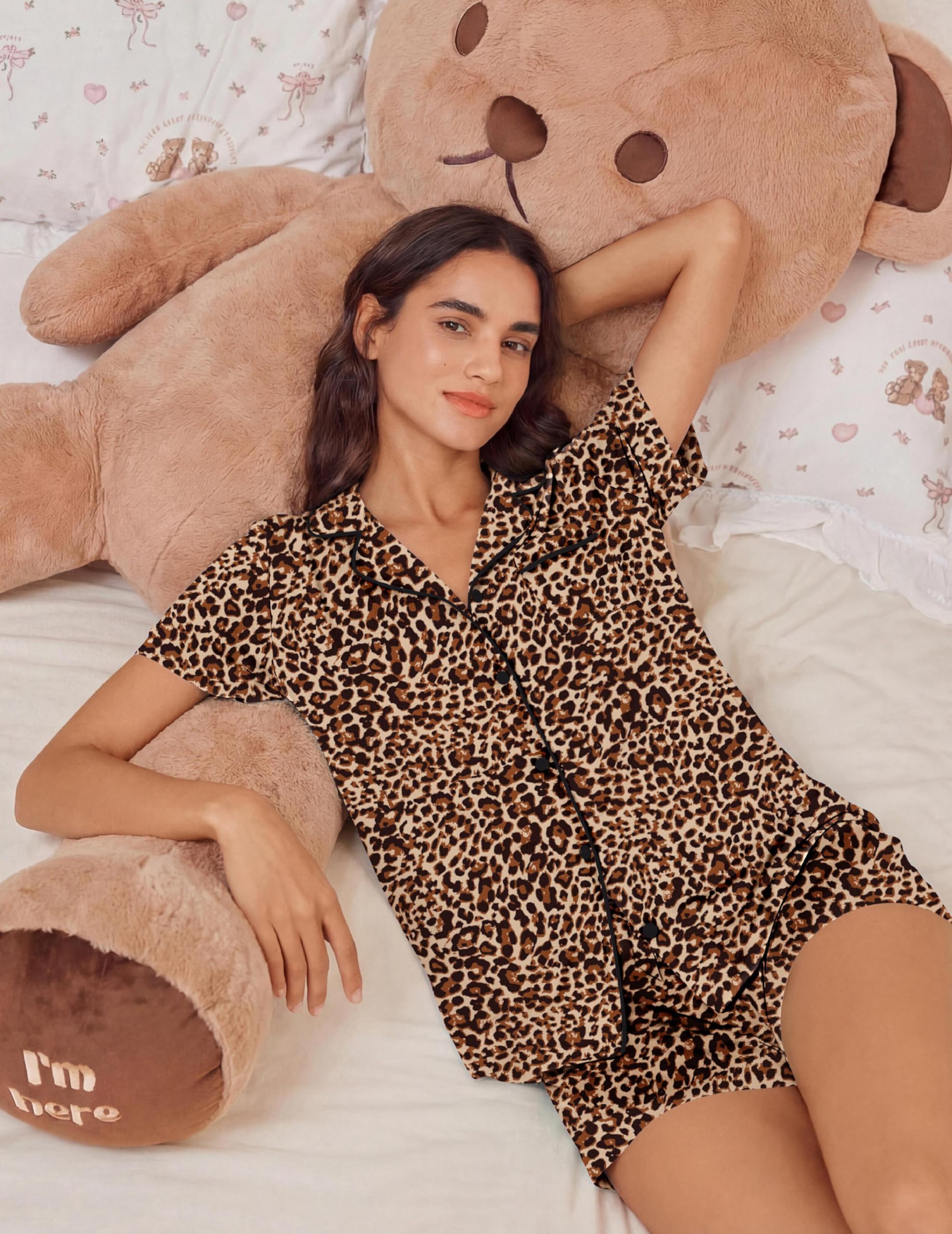 Ekouaer Womens Pajamas Set Soft Classic Notch Collar Bride Pjs Comfy Short Sleeve Sleepwear Loungewear