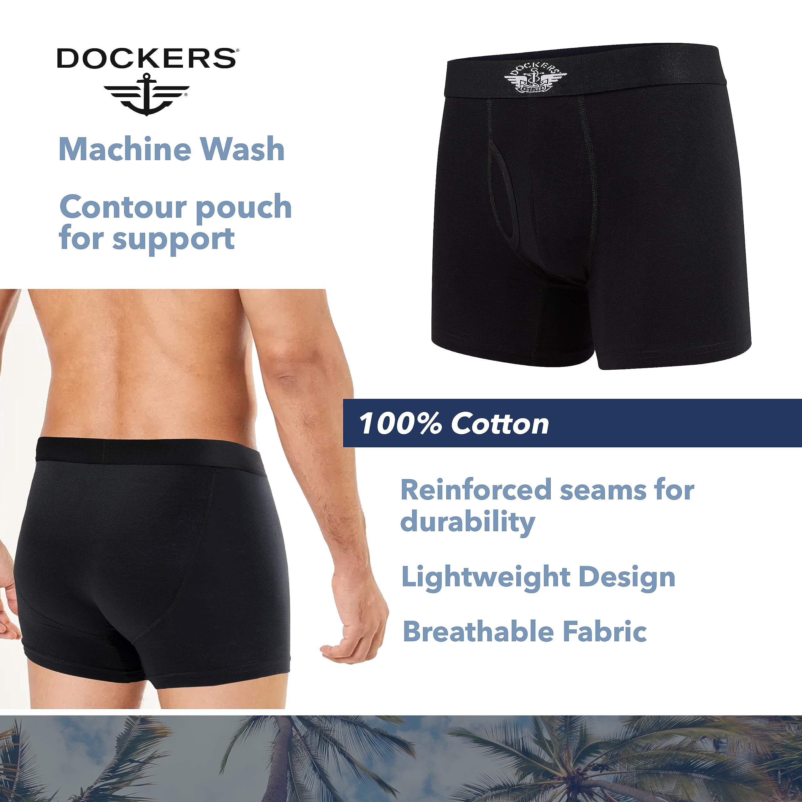DOCKERS Mens Boxer Briefs Breathable Cotton Underwear for Men Pack of 5