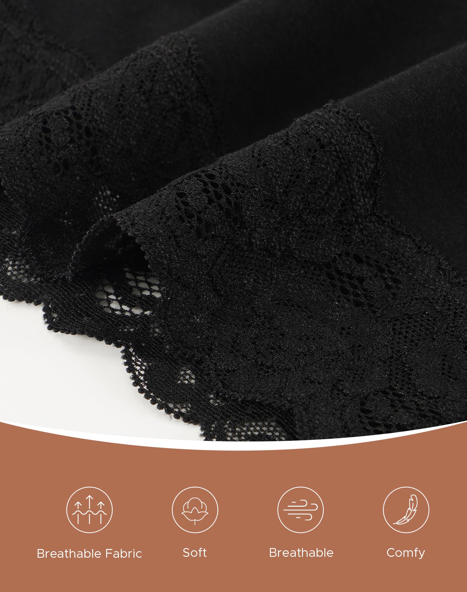 INNERSY Women's Cotton Underwear Lace High Waisted Panties 5-Pack