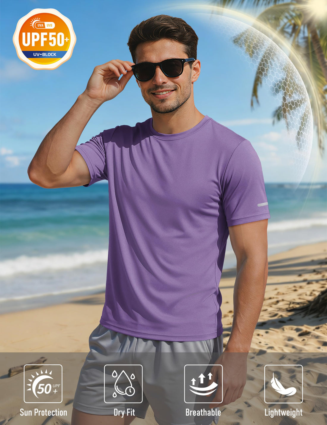MAGCOMSEN Mens Workout Shirts Dry Fit Sun Protection Athletic Short Sleeve Shirt UPF 50+ Gym Running Swim Rash Guard Top