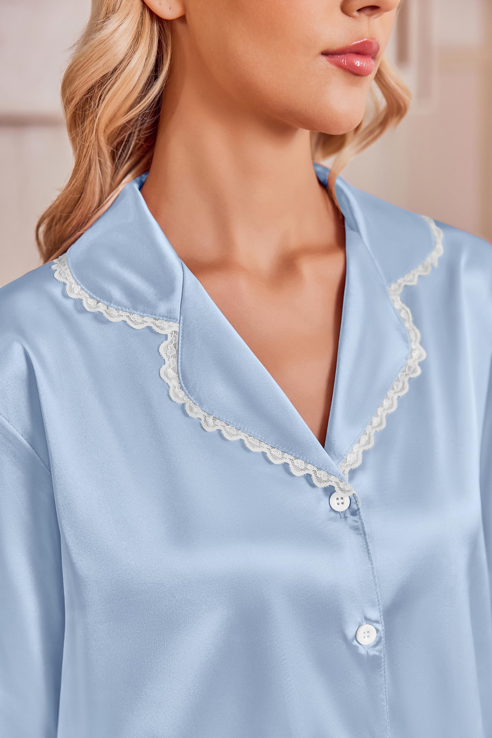 Ekouaer Satin Pajamas for Women Set 2 Piece Silk Pjs Long Sleeve Lounge Set