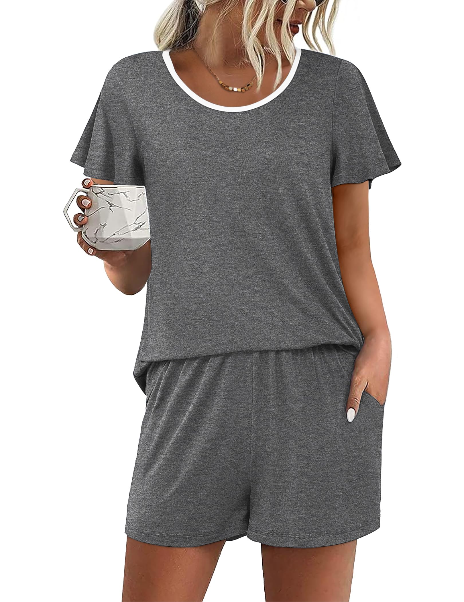 Ekouaer Womens Pajama Set Summer Short Sleeve Pjs Sleepwear Cute 2 Piece Lounge Sets S-XXL