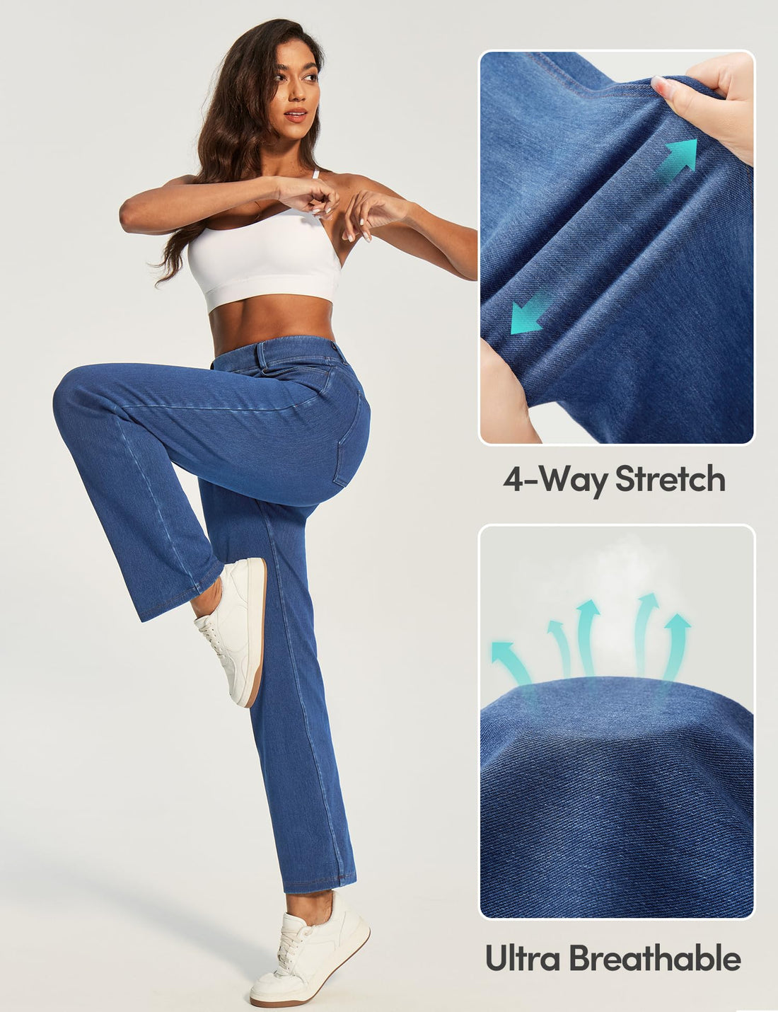 IUGA Straight Leg Jeans for Women Stretchy Pull On Sweatpant Jeans Women High Waisted Bootcut Jean Trendy Denim Pants