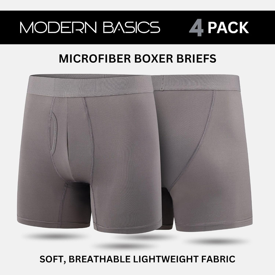 Mens Boxer Briefs, Pack of 4, Microfiber Moisture Wicking Tagless Underwear