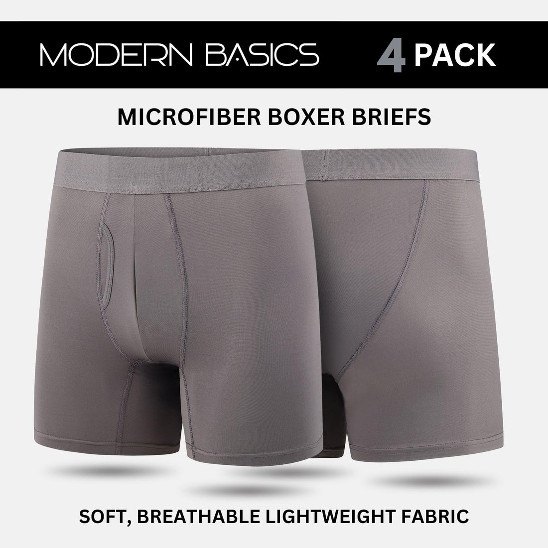 Mens Boxer Briefs, Pack of 4, Microfiber Moisture Wicking Tagless Underwear