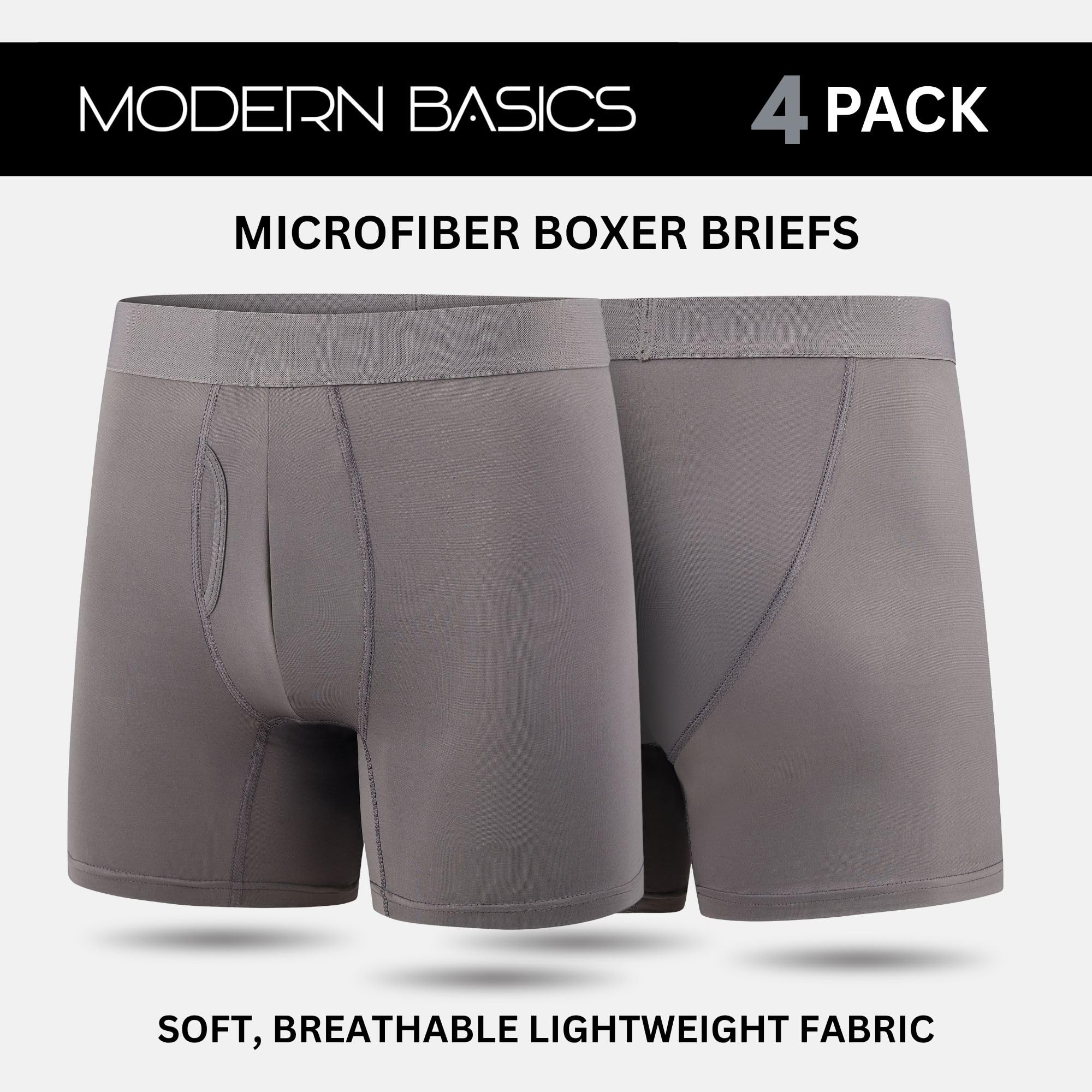 Mens Boxer Briefs, Pack of 4, Microfiber Moisture Wicking Tagless Underwear