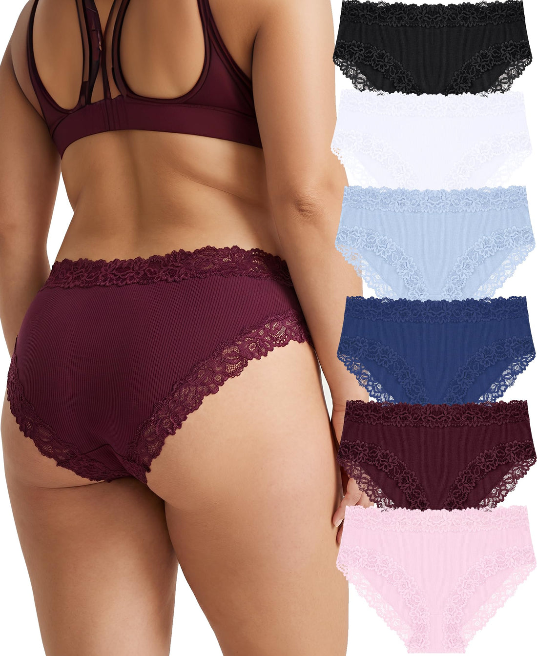 Knowyou Cotton Underwear for Women No Roll Soft Panties No Dig Lace Waist Hipster Breathable Cheeky Lingerie for Women