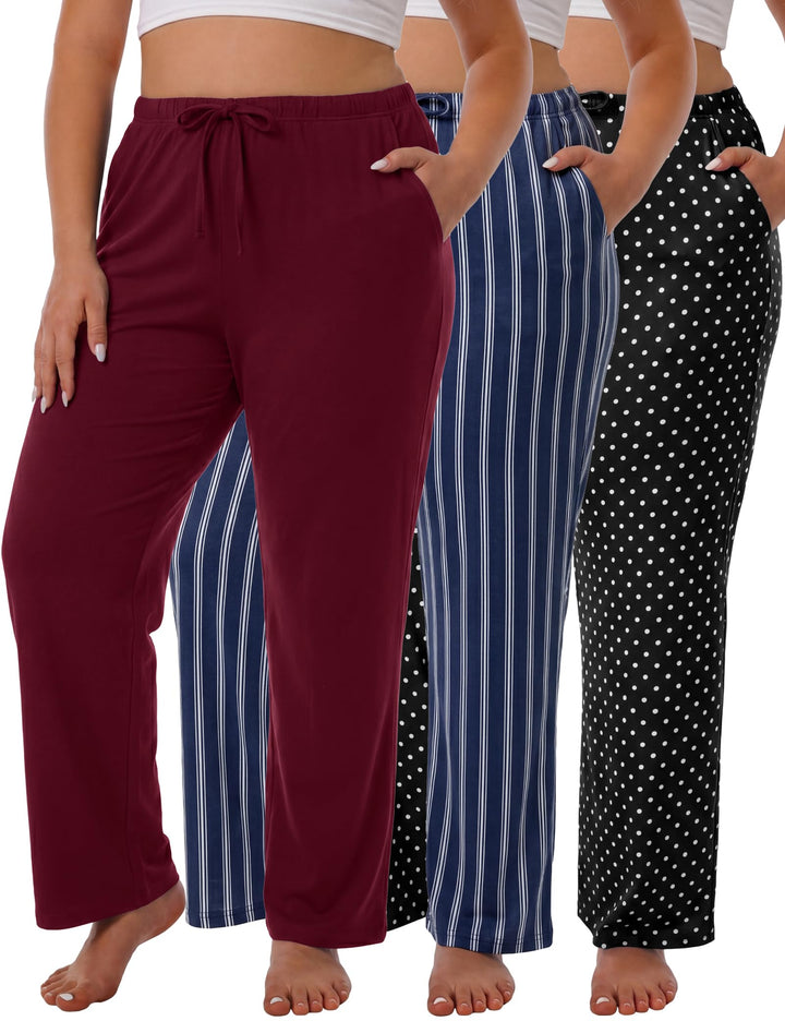 3 Pack Womens Pajama Pants Sleep Pj Lounge Bottoms with Pockets