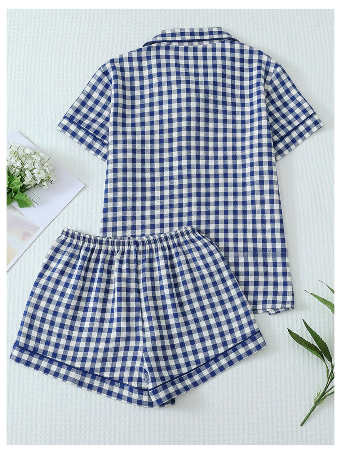 Verdusa Pajamas Sets 2 Piece Gingham Cute Button Down Shirts with Shorts