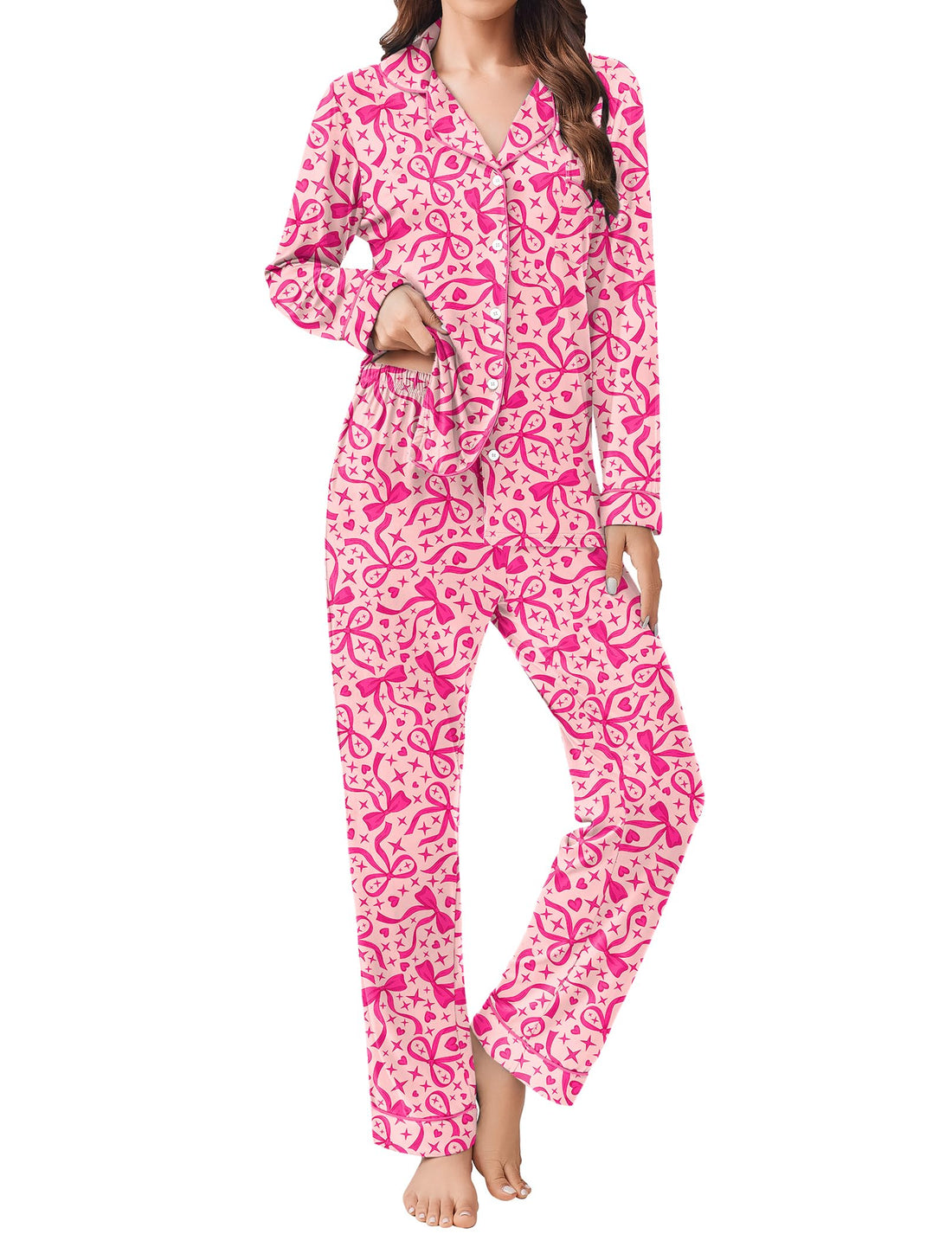 Ekouaer Womens Pajamas Set Button Down Long Sleeve Top & Pants Lounge Sets