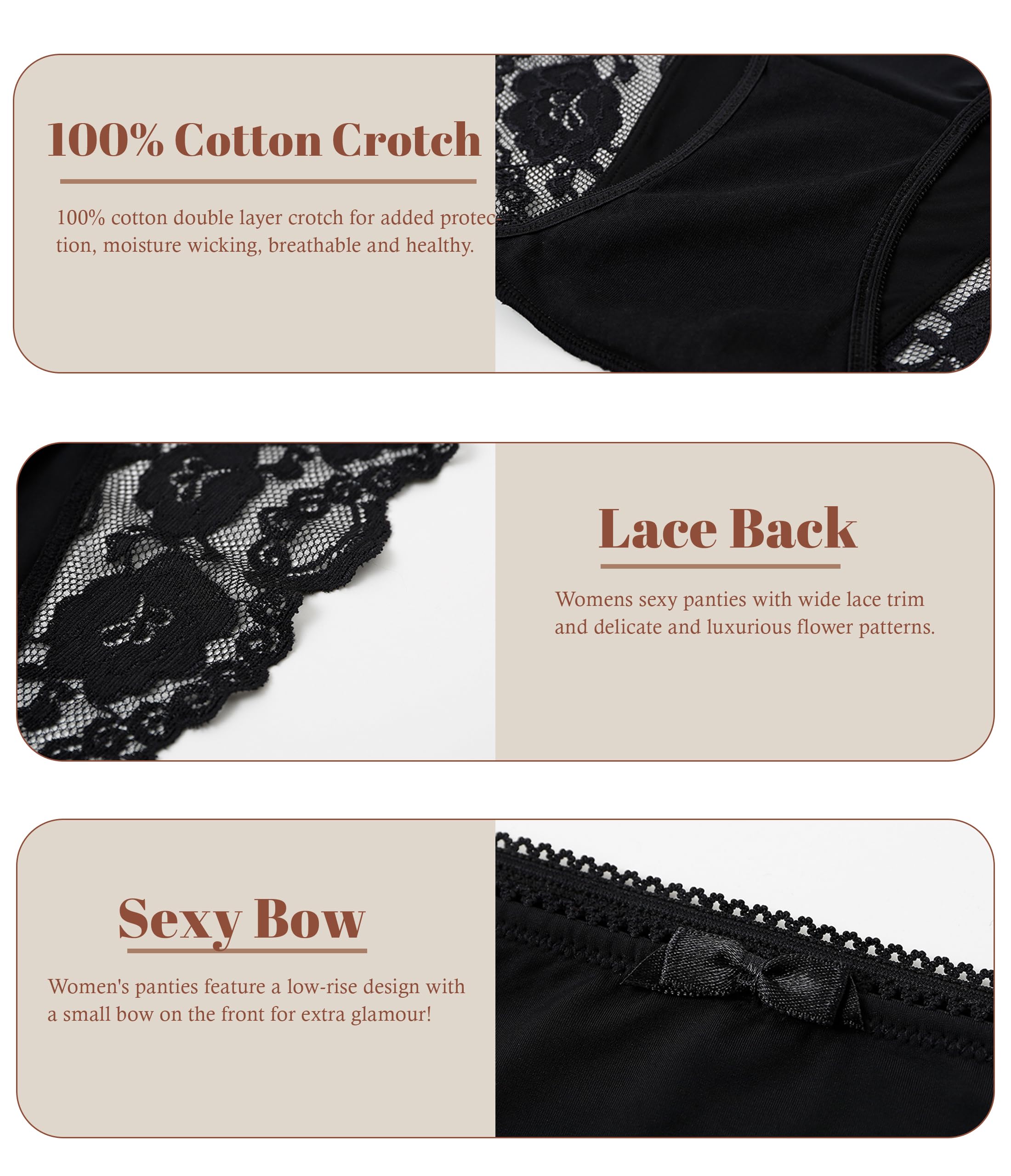 ANLIQI Leopard Print Women Underwear Lace Bikini Panties Pack Comfy Sex Hipster Soft Smooth Animal Print Brief for Ladies