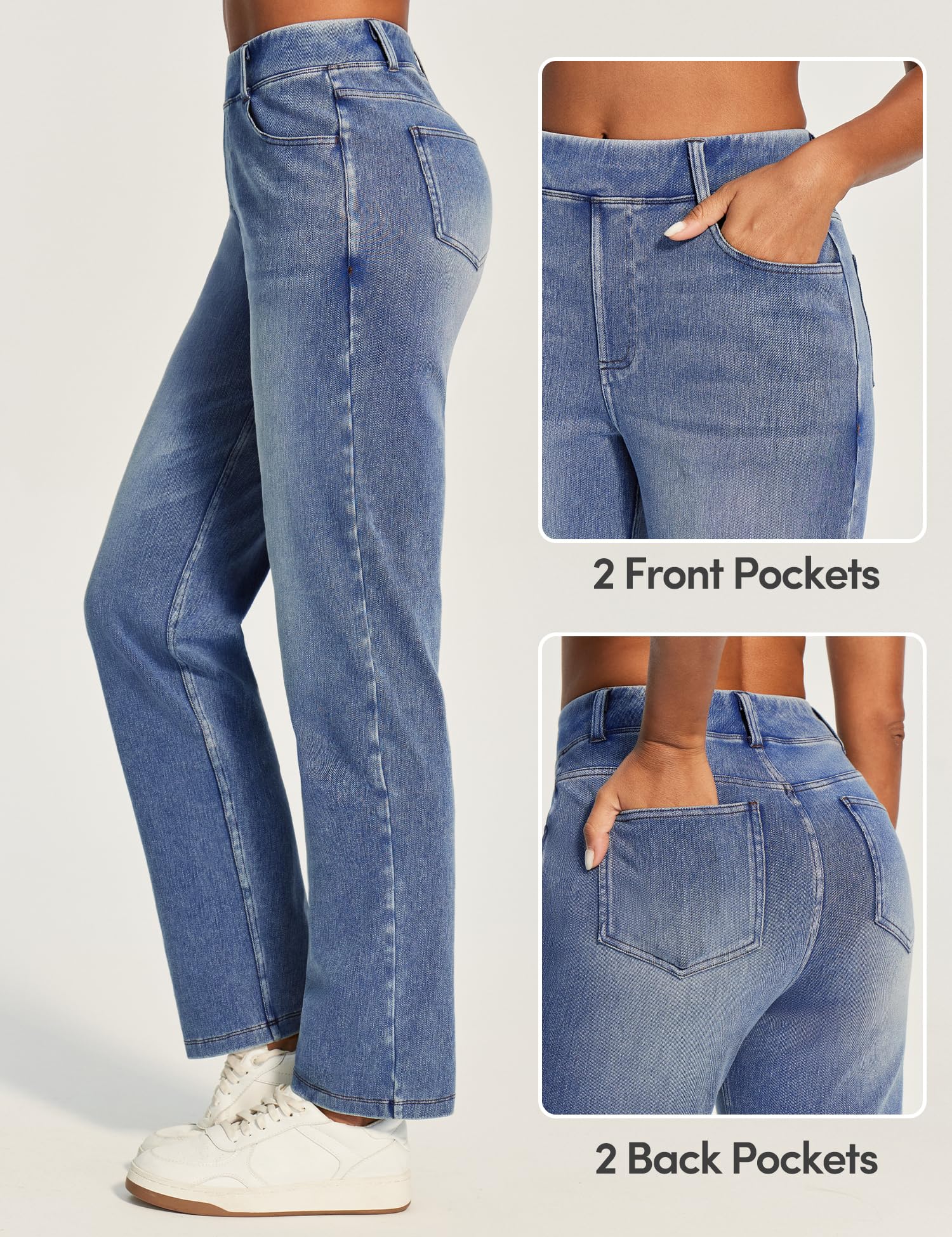 IUGA Straight Leg Jeans for Women Stretchy Pull On Sweatpant Jeans Women High Waisted Bootcut Jean Trendy Denim Pants