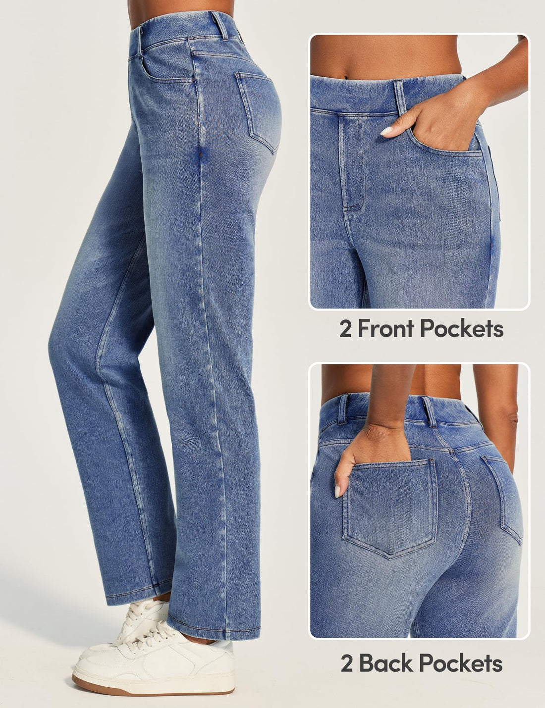 IUGA Straight Leg Jeans for Women Stretchy Pull On Sweatpant Jeans Women High Waisted Bootcut Jean Trendy Denim Pants