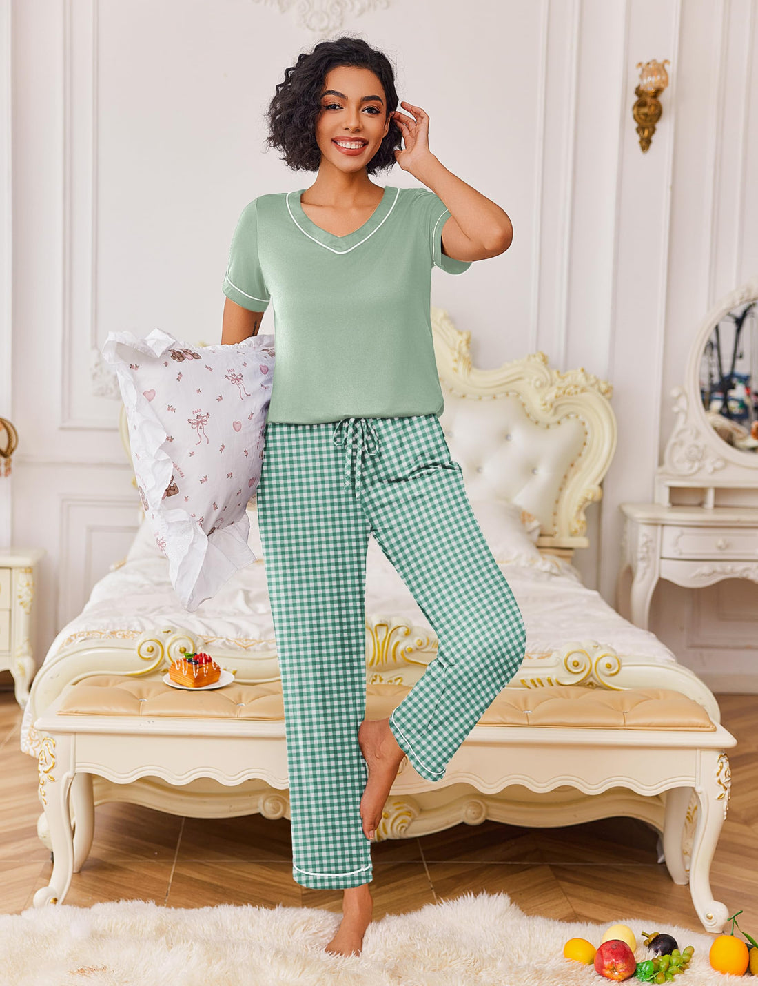Ekouaer Pajamas for Women Set 2 Piece Lounge Set Soft Pajama Sets Short Sleeve and Pants Pj Sets Loose Sleepwear with Pockets