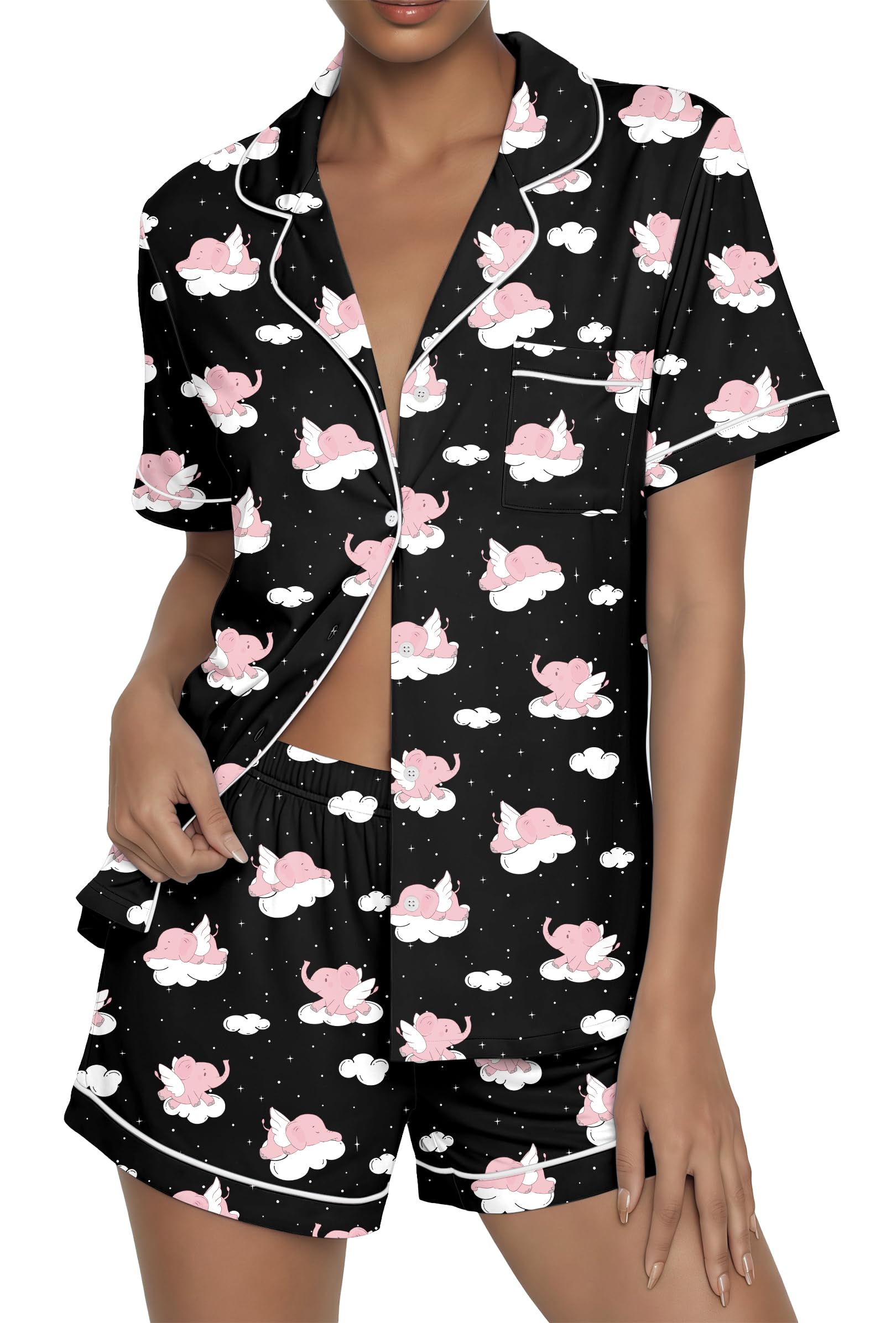 Ekouaer Womens Pajama Sets Button Up Pjs 2 Piece Short Sleeve Sleepwear