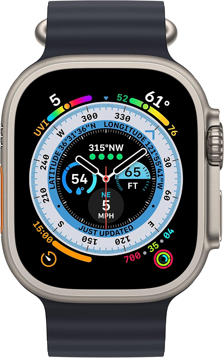 Apple Watch Ultra [GPS + Cellular 49mm] Titanium Case with Midnight Ocean Band, One Size (Renewed Premium)
