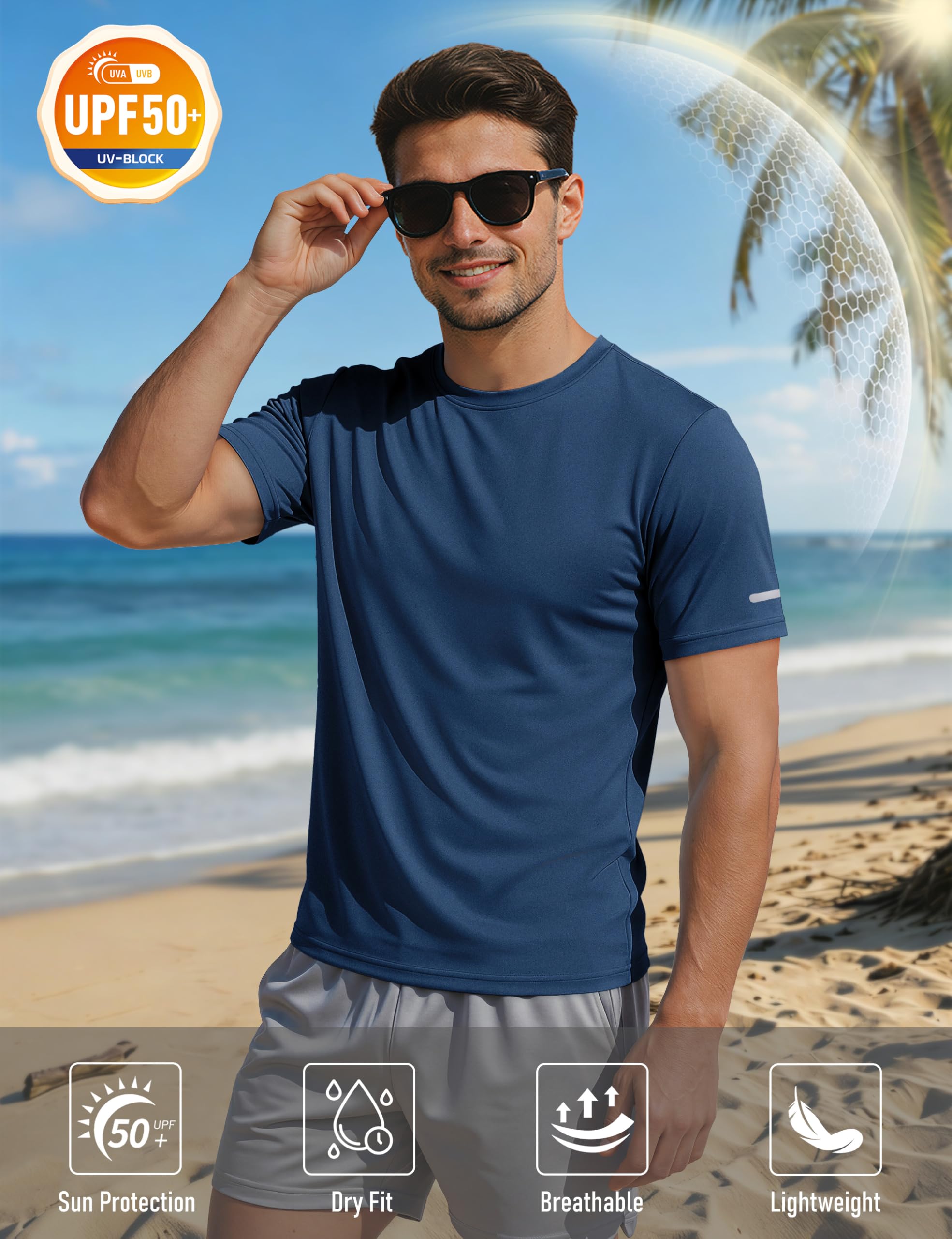 MAGCOMSEN Mens Workout Shirts Dry Fit Sun Protection Athletic Short Sleeve Shirt UPF 50+ Gym Running Swim Rash Guard Top
