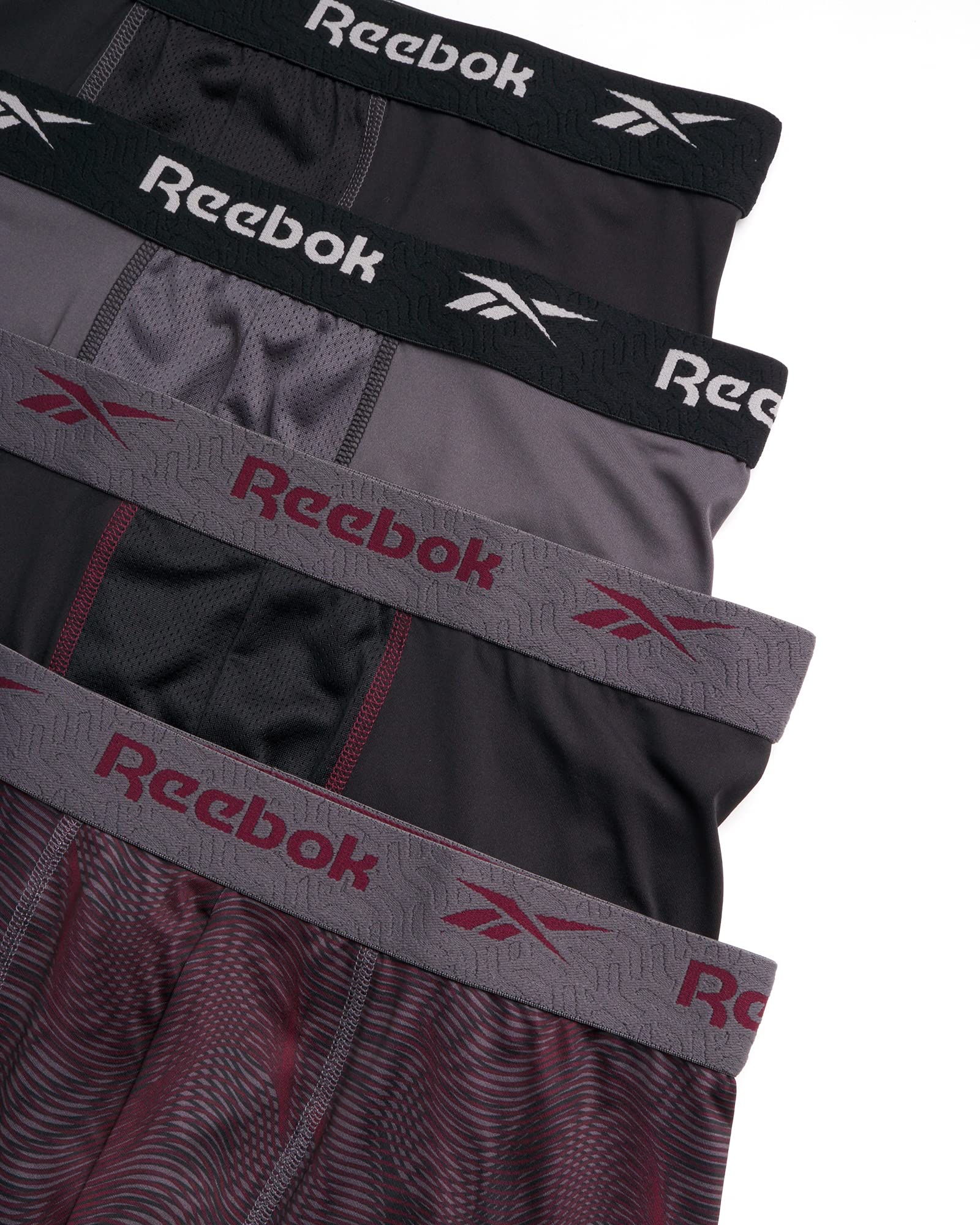 Reebok Mens Boxer Briefs - 4 Pack Underwear with Contour Pouch, 6'' Inseam | Athletic Stretch Performance Moisture-Wicking Fabric, No Fly Pouch, Tag-Free Waistband
