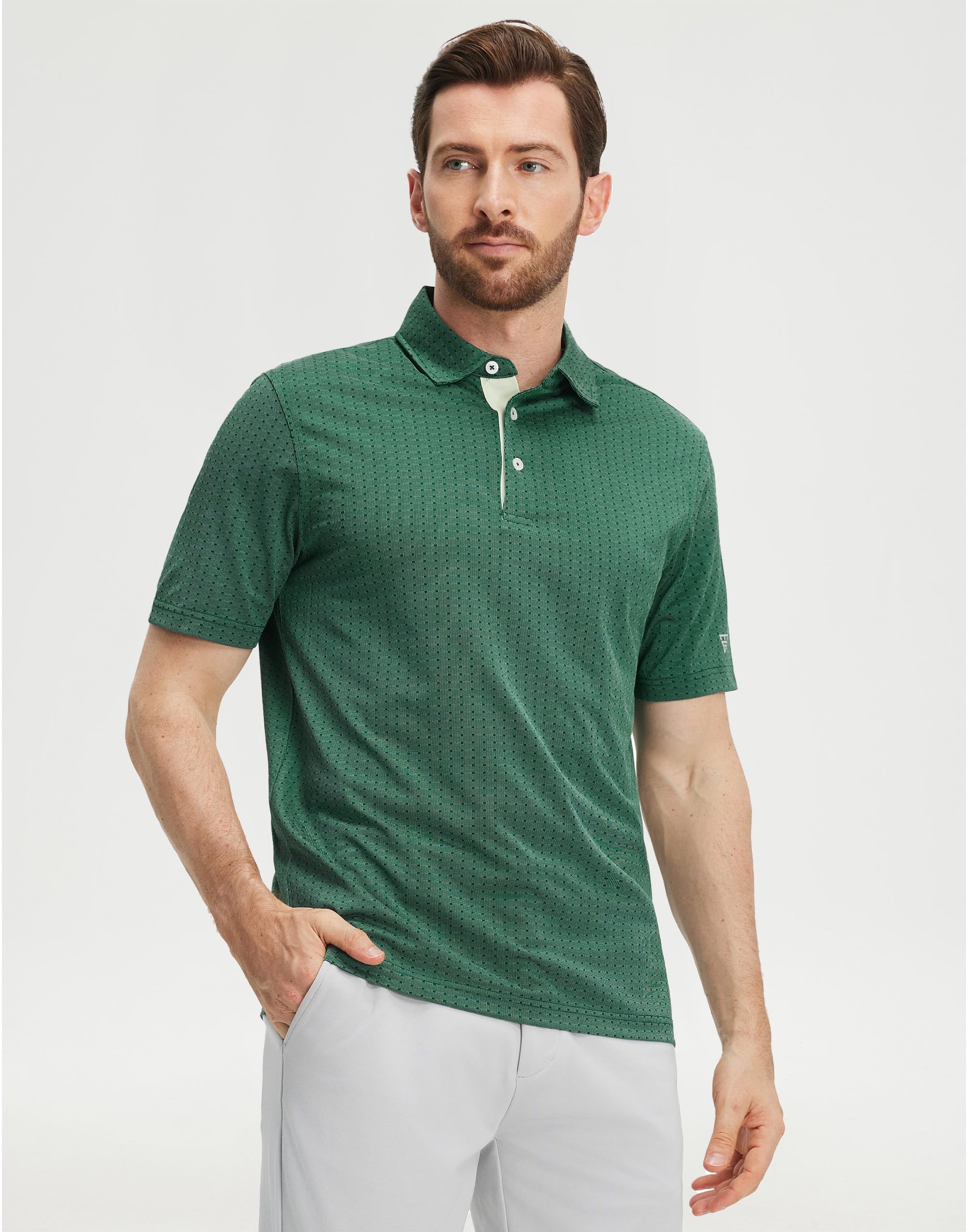 M MAELREG Mens Golf Polo Shirts Jacquard Ribbed Collar Performance Moisture Wicking Dry Fit Short Sleeve Golf Shirts for Men