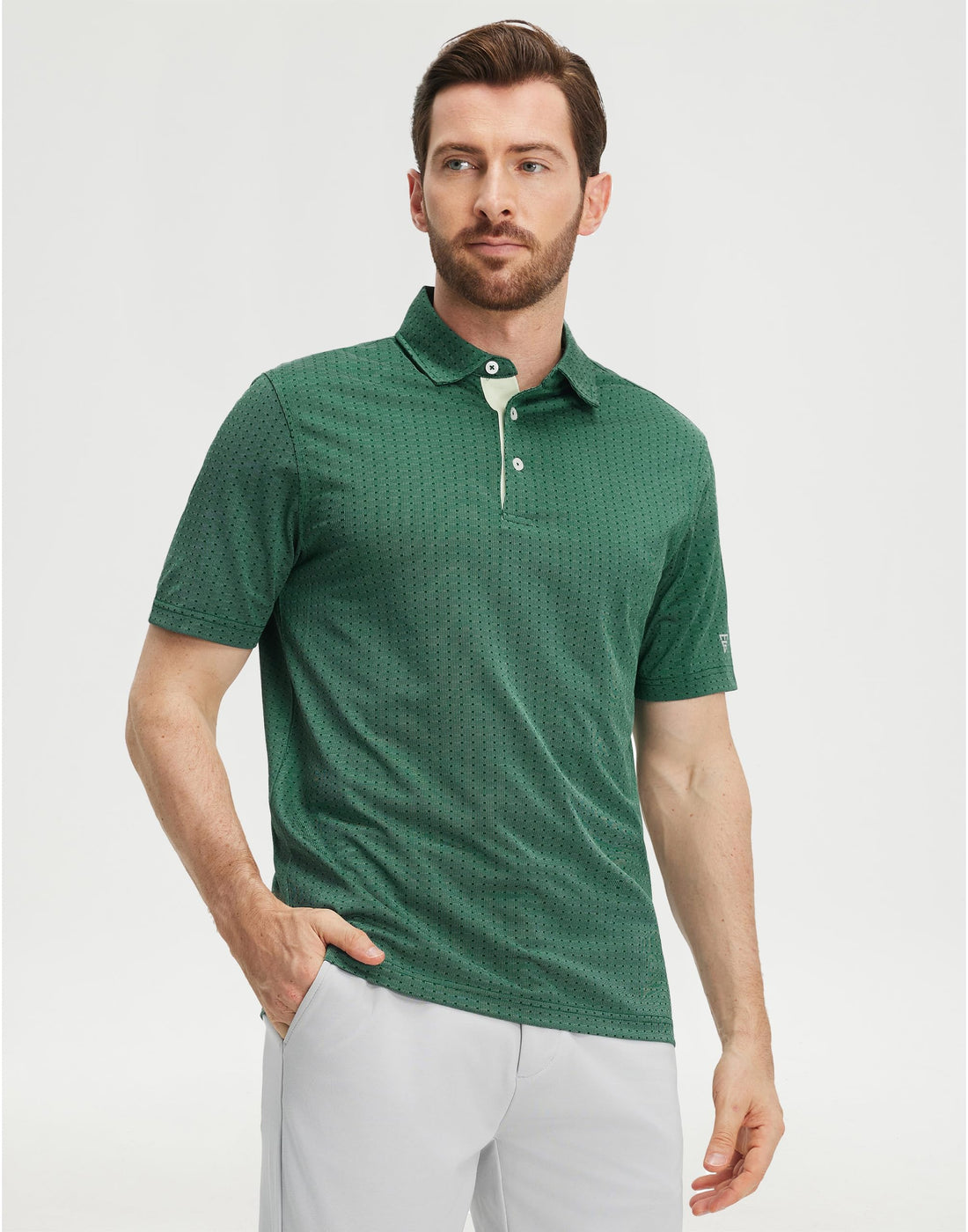 M MAELREG Mens Golf Polo Shirts Jacquard Ribbed Collar Performance Moisture Wicking Dry Fit Short Sleeve Golf Shirts for Men