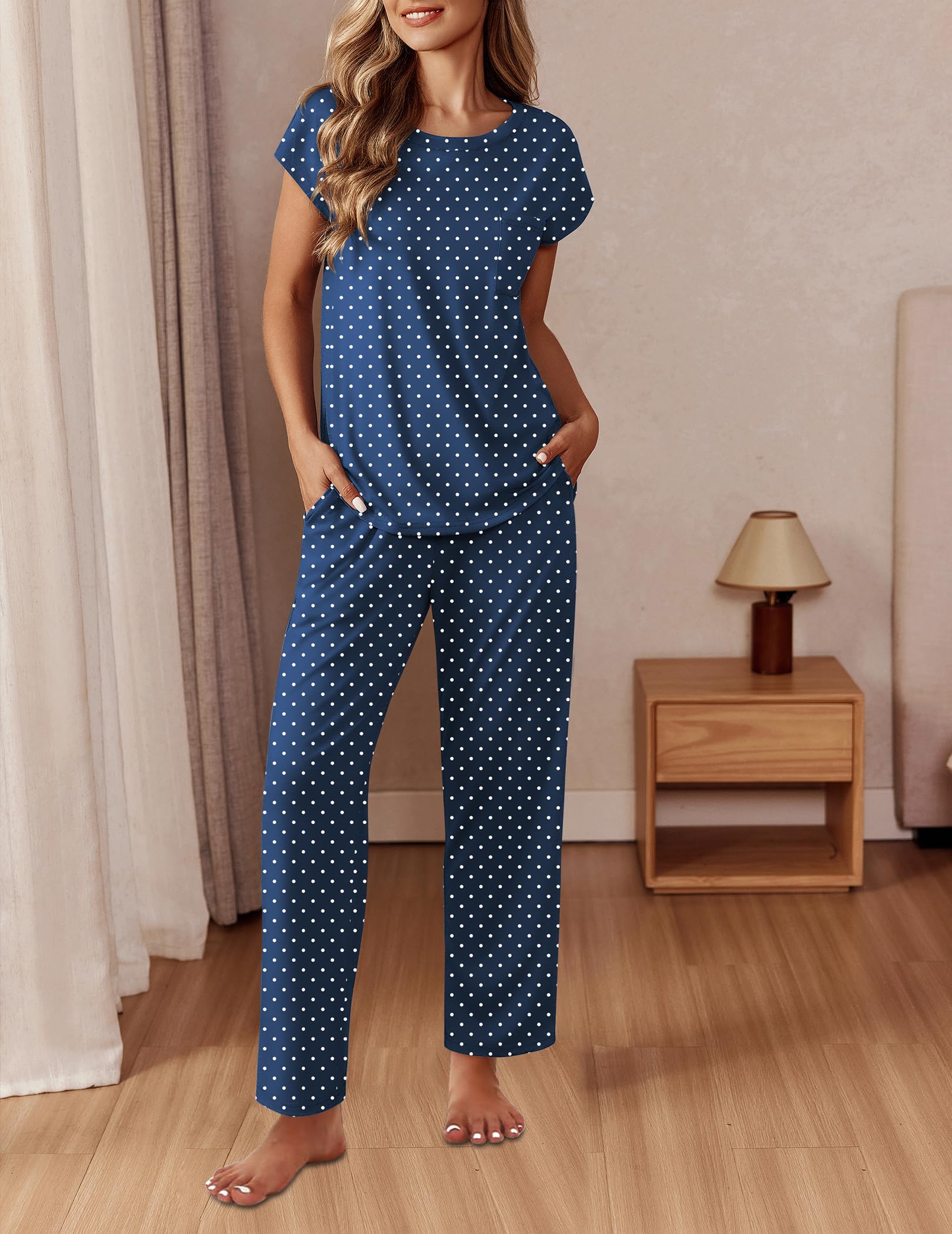 Ekouaer Womens Pajama Sets 2 Pcs Short Sleeve Lounge Set with Pockets