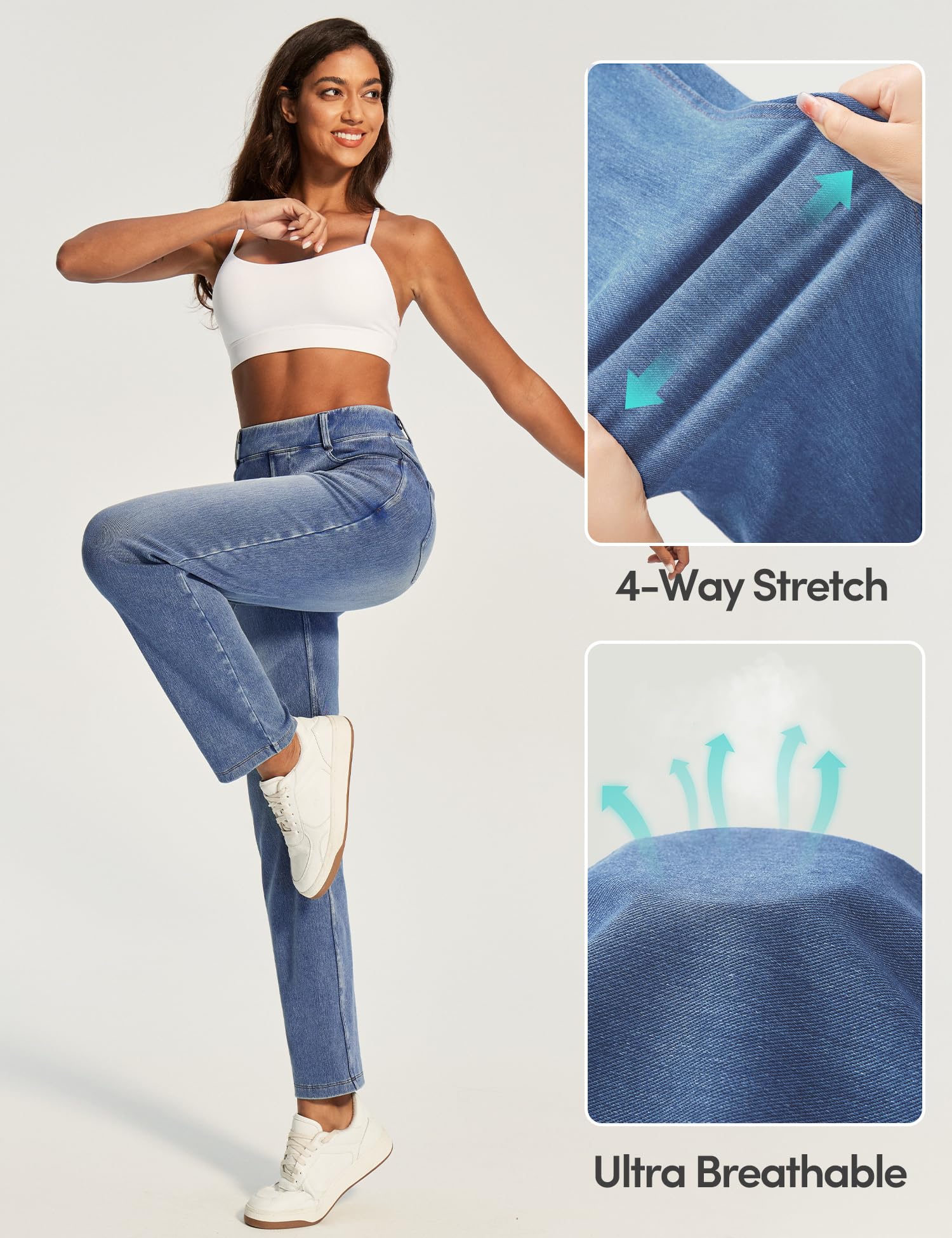 IUGA Straight Leg Jeans for Women Stretchy Pull On Sweatpant Jeans Women High Waisted Bootcut Jean Trendy Denim Pants