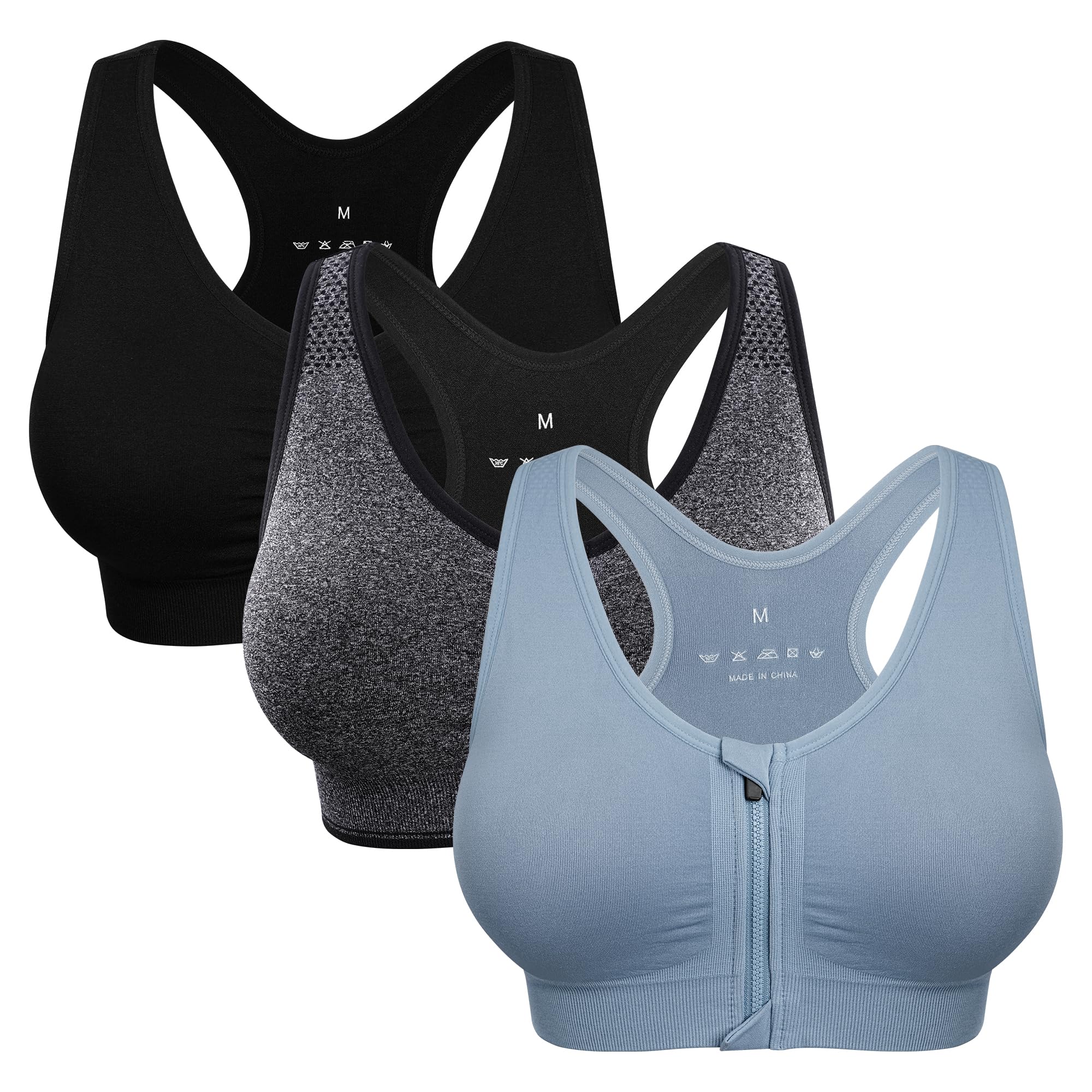 Women's Zip Front Sports Bra Wireless Post-Surgery Bra Workout Sports Bras | Zipper Front Closure, Surgical Mastectomy Bra, Post Op, Compression, Comfort, Medium Support, Active, Yoga, Removable Pads