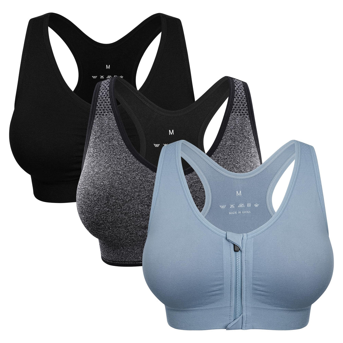 Women's Zip Front Sports Bra Wireless Post-Surgery Bra Workout Sports Bras | Zipper Front Closure, Surgical Mastectomy Bra, Post Op, Compression, Comfort, Medium Support, Active, Yoga, Removable Pads