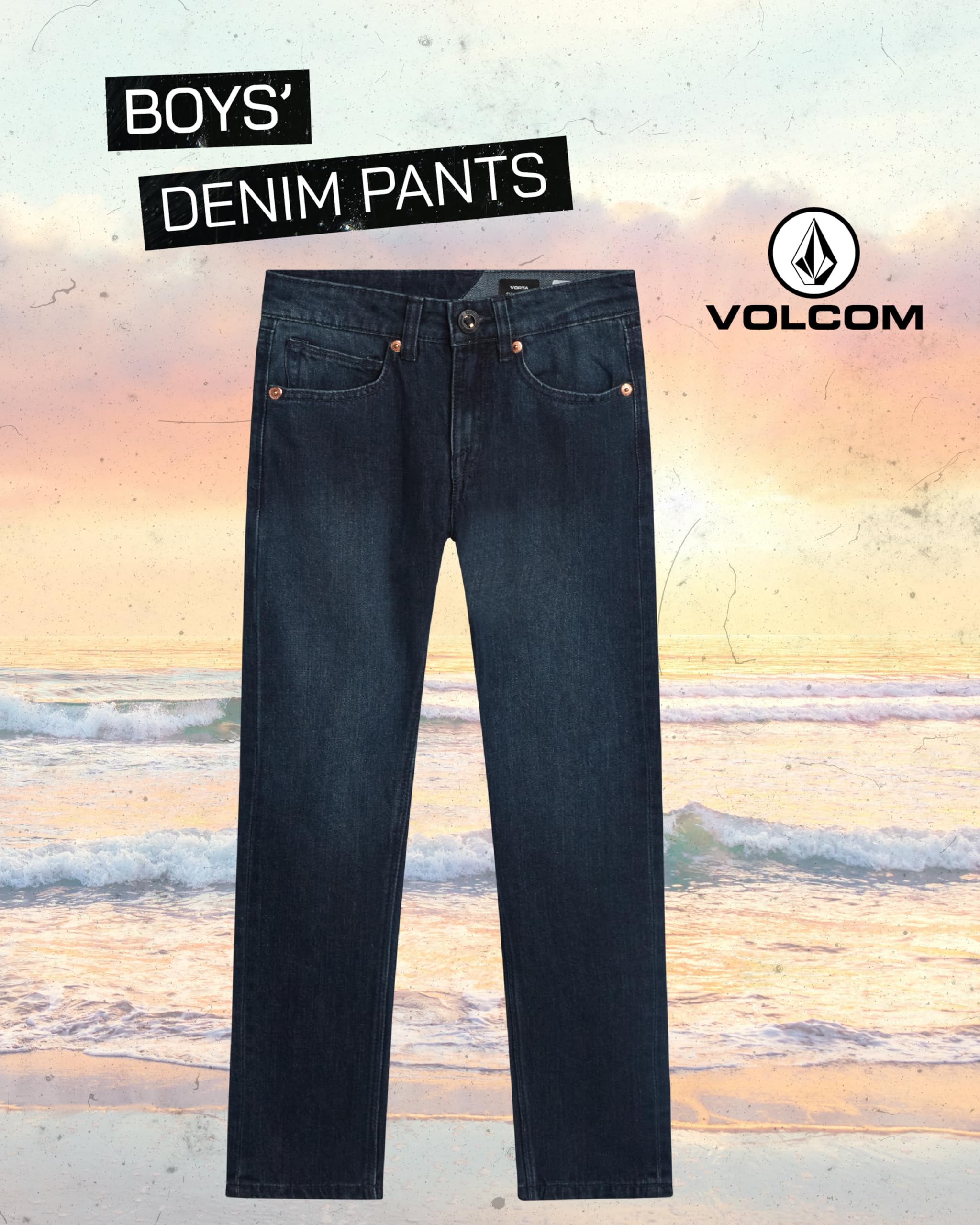 Volcom Boys' Regular Fit Pull-On Denim Jeans, 5-Pocket Style | Relaxed Comfort That Moves with Growing Kids, a Classic Timeless Look for School, Weekends or Everyday Wear
