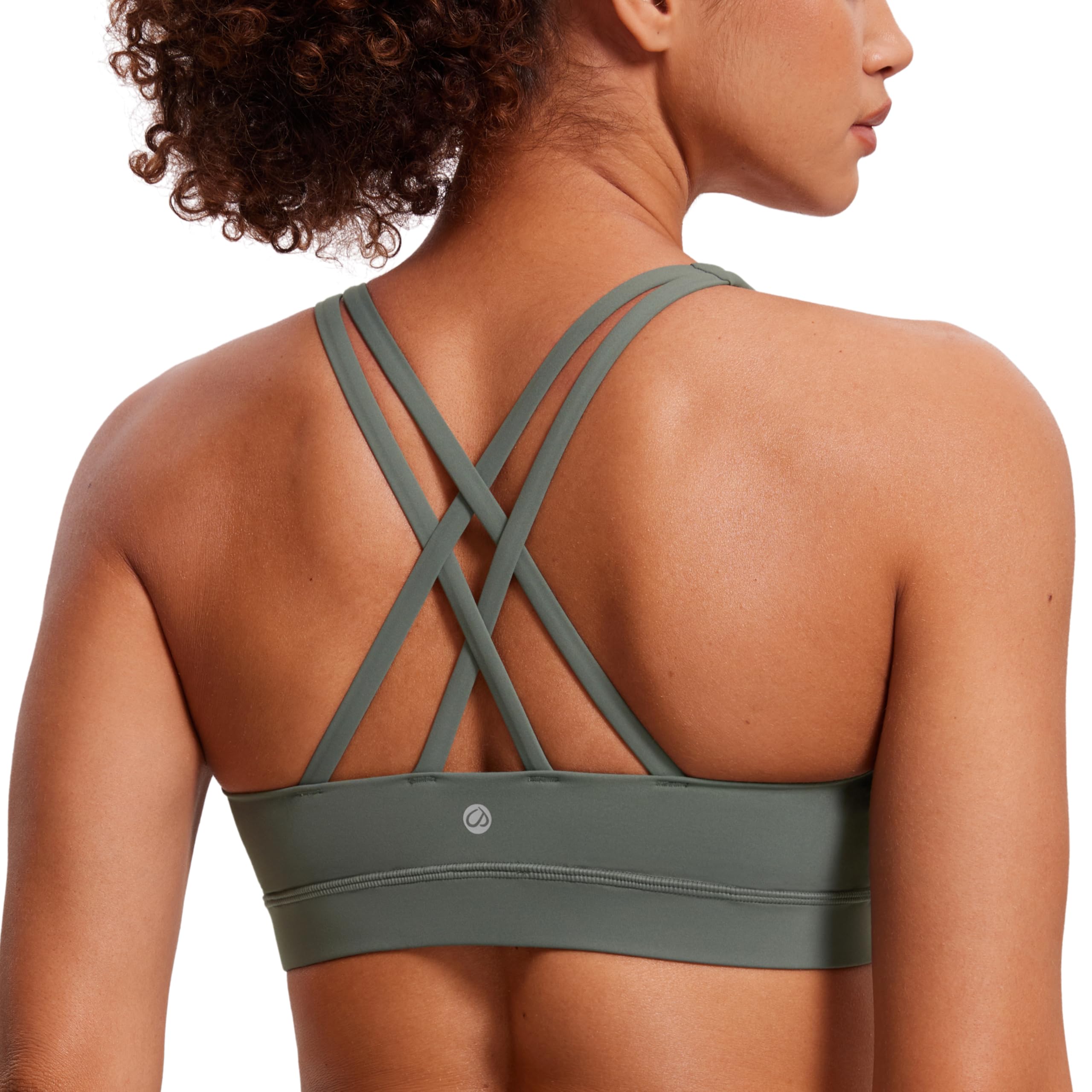 CRZ YOGA Naked Feeling Strappy Sports Bras | Medium Support, Removable Pads, Yoga, Sleek, Scoop Neck, for Women