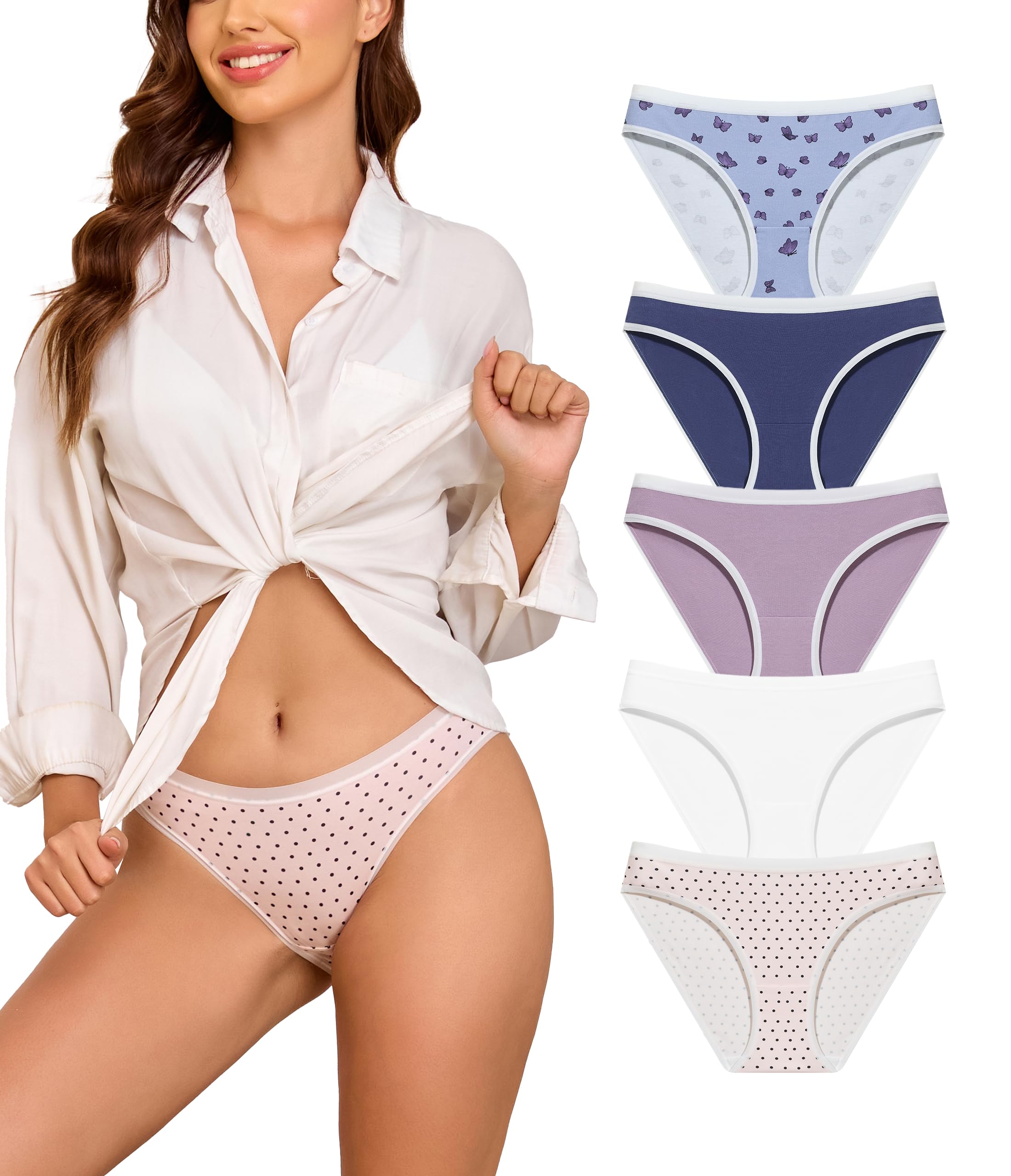 ANLIQI Women's Cotton Modal Ployamide Bikini Panties, Soft Moisture Wicking Hipster Briefs Undies for Ladies Multi-Pack