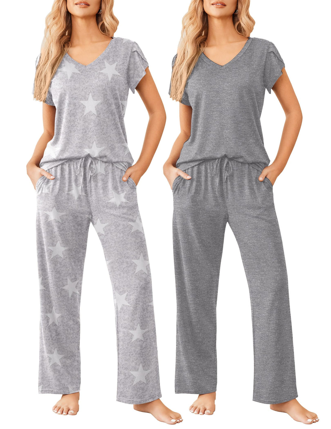 Ekouaer 2 Pack Womens Pajama Set Short Sleeve Sleepwear Soft Pjs Lounge Set