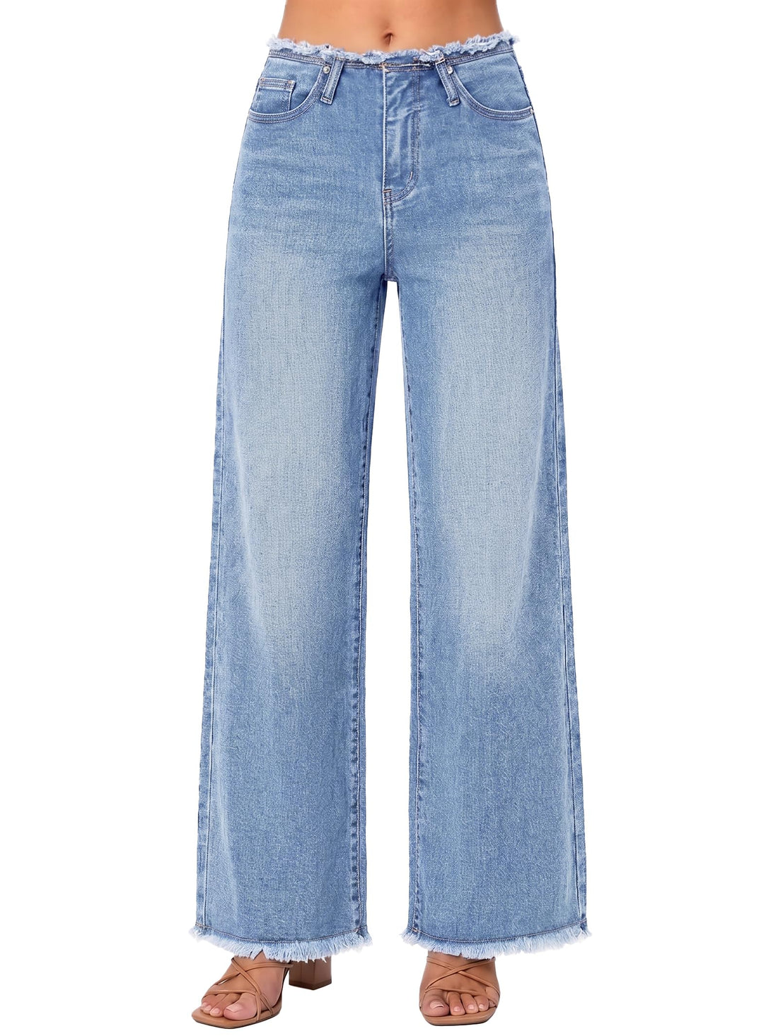 EMMIOL Women's 2026 Wide Leg Jeans Distress High Waist Stretchy Baggy Denim Pants Trousers Clothing