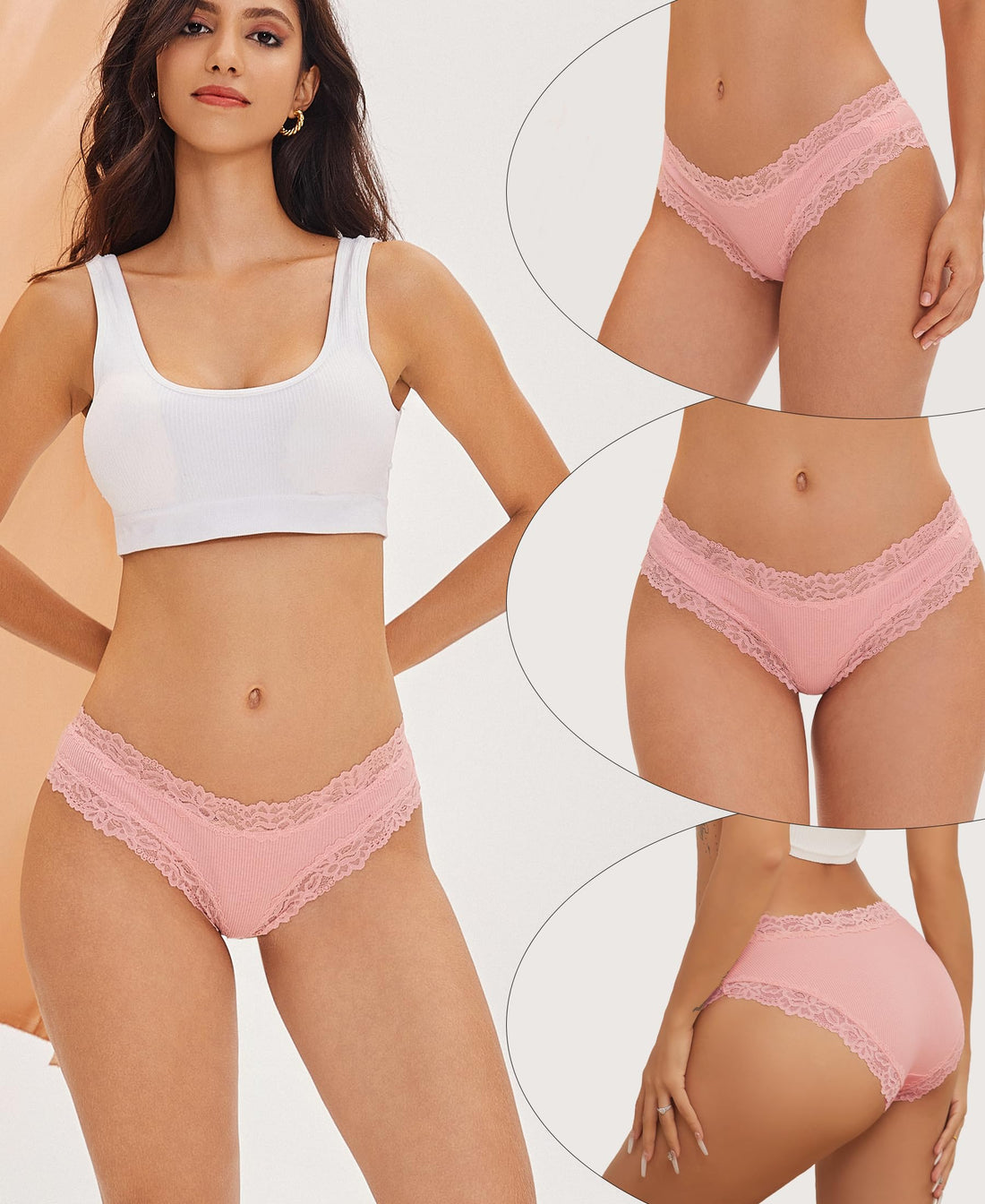 Knowyou Cotton Underwear for Women No Roll Soft Panties No Dig Lace Waist Hipster Breathable Cheeky Lingerie for Women