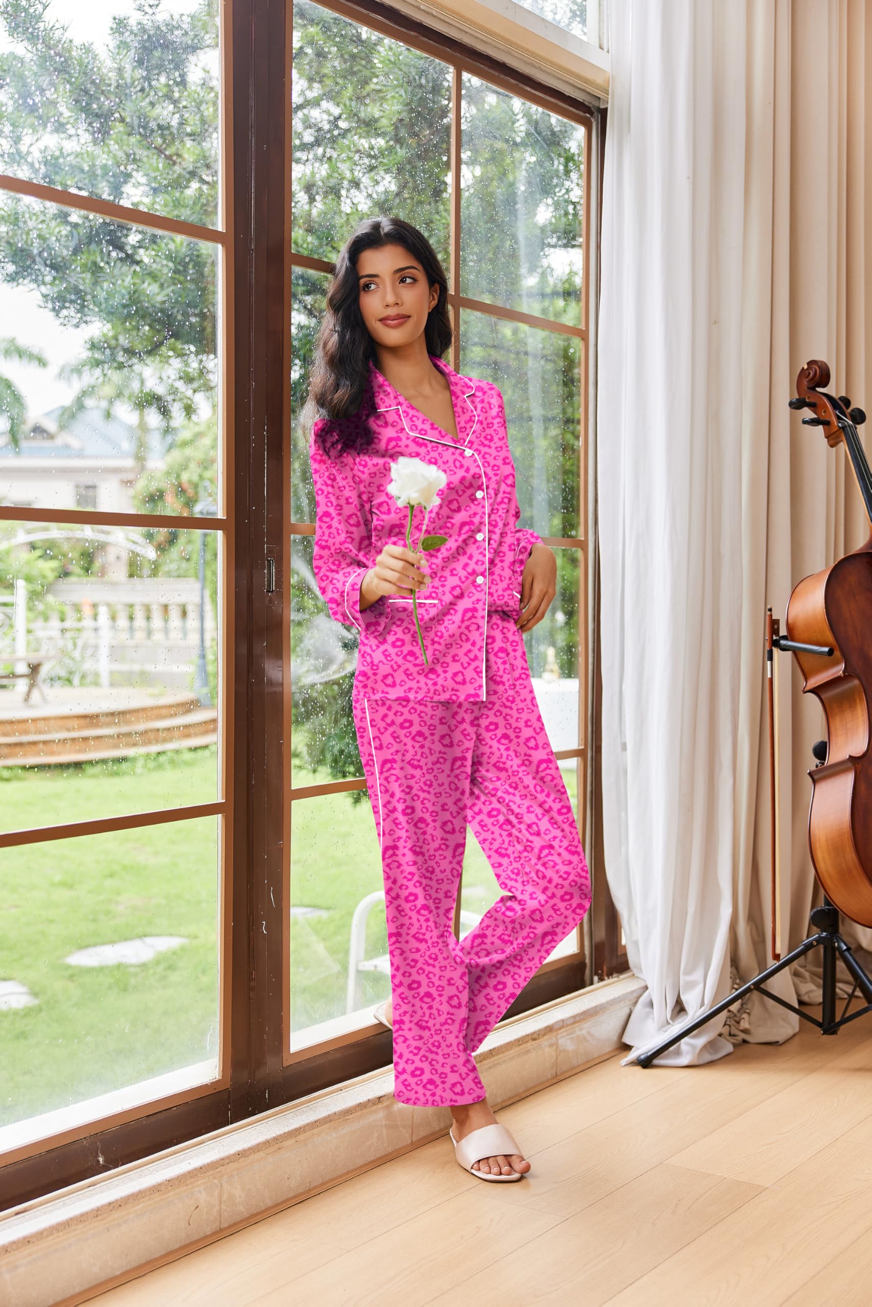 Ekouaer Womens Pajama Sets Satin Silk Pjs Long Sleeve Button Down Sleepwear