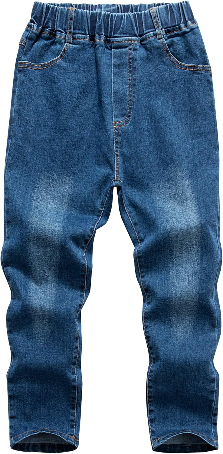 Boys' Blue Denim Jeans Elastic Waist Cotton Pants for Kids