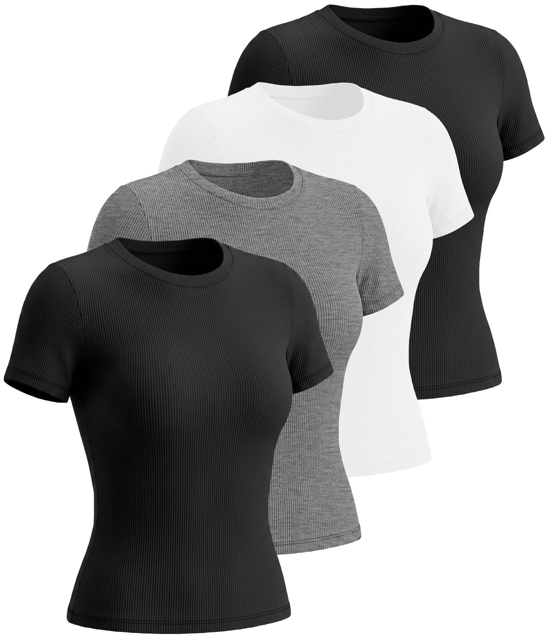 4 Pack Basic Tees T Shirts for Women Workout Gym Compression Fitted Short Sleeve Plain T Shirts Crop Tops Y2K
