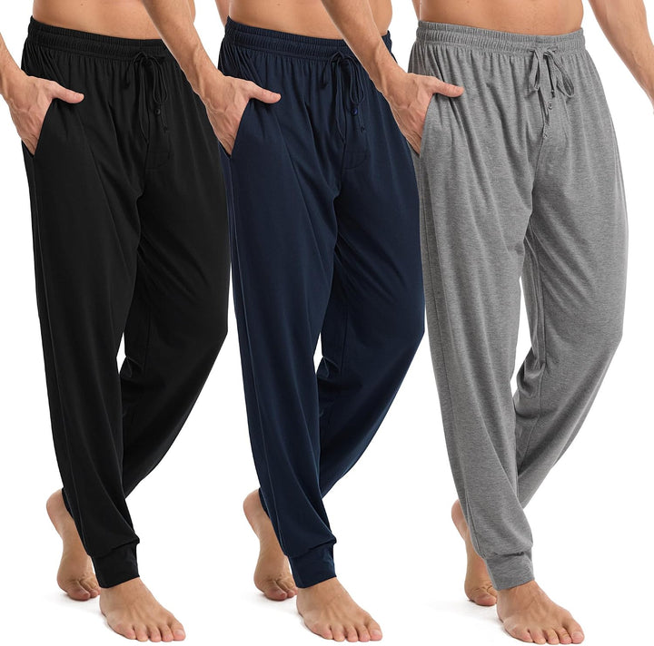 3 Pack Mens Pajama Pants Cotton Jogger Pjs Lightweight Lounge Pant